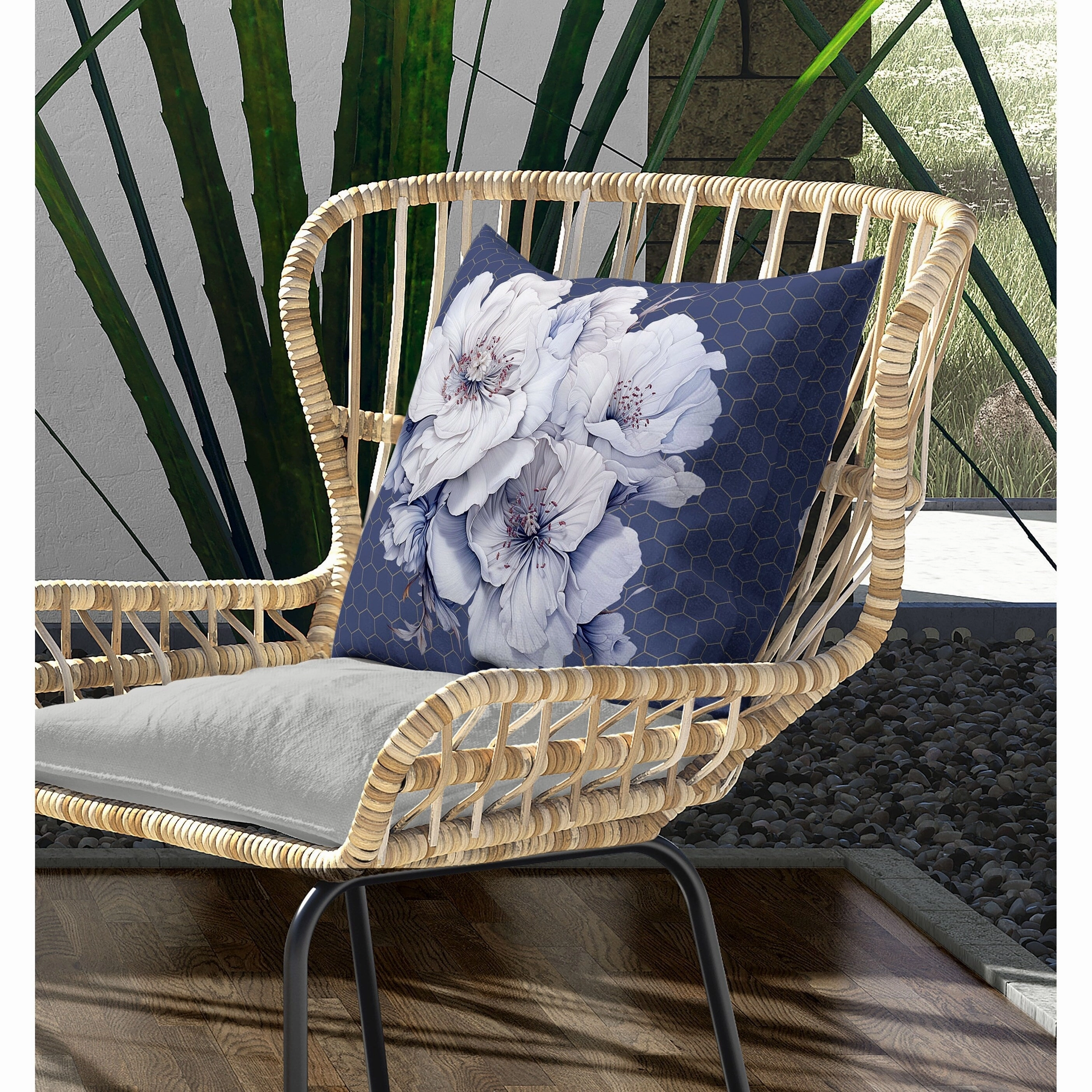 Magnolia Majesty Indoor/Outdoor Reversible Throw Pillow Blue and Fog