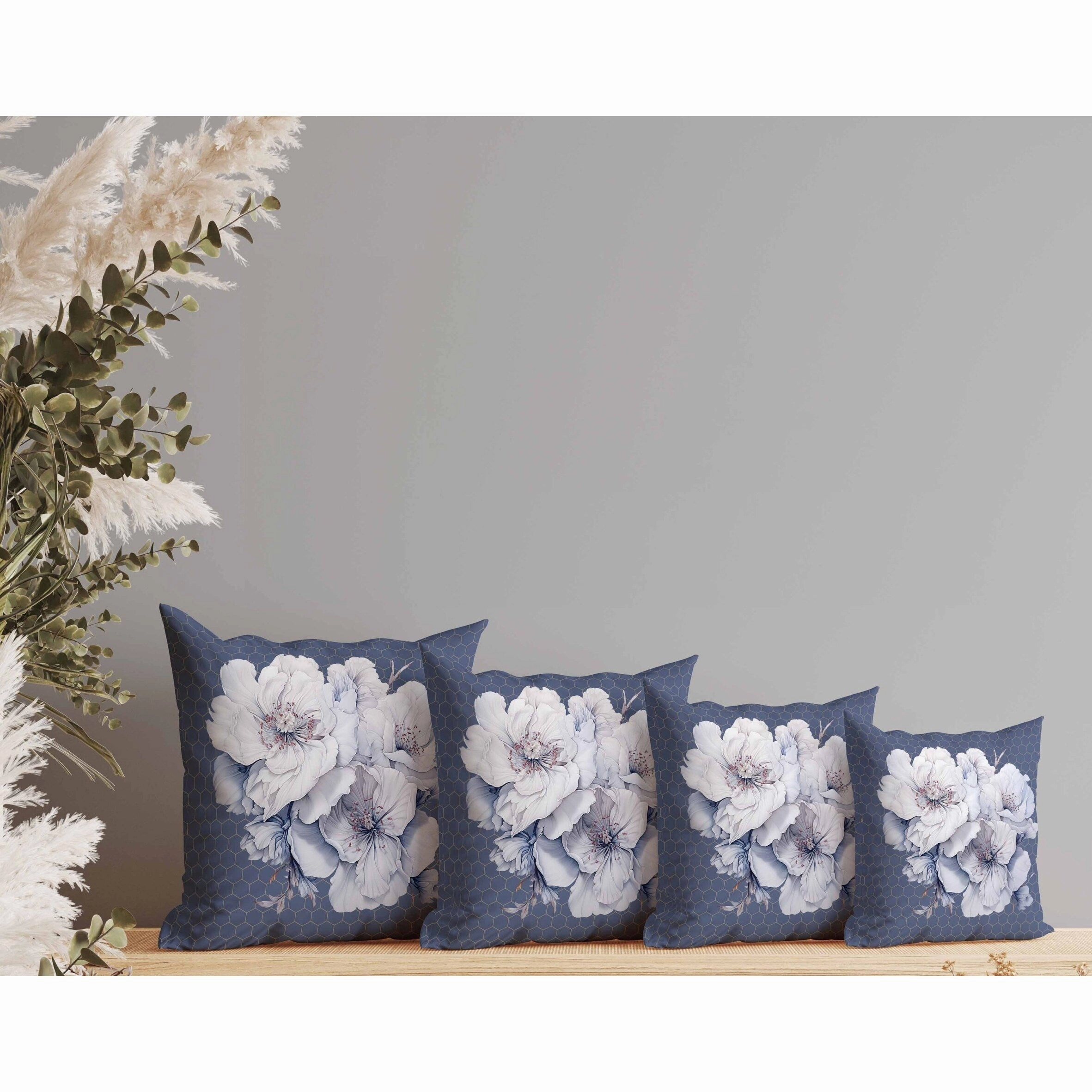 Magnolia Majesty Indoor/Outdoor Reversible Throw Pillow Blue and Fog