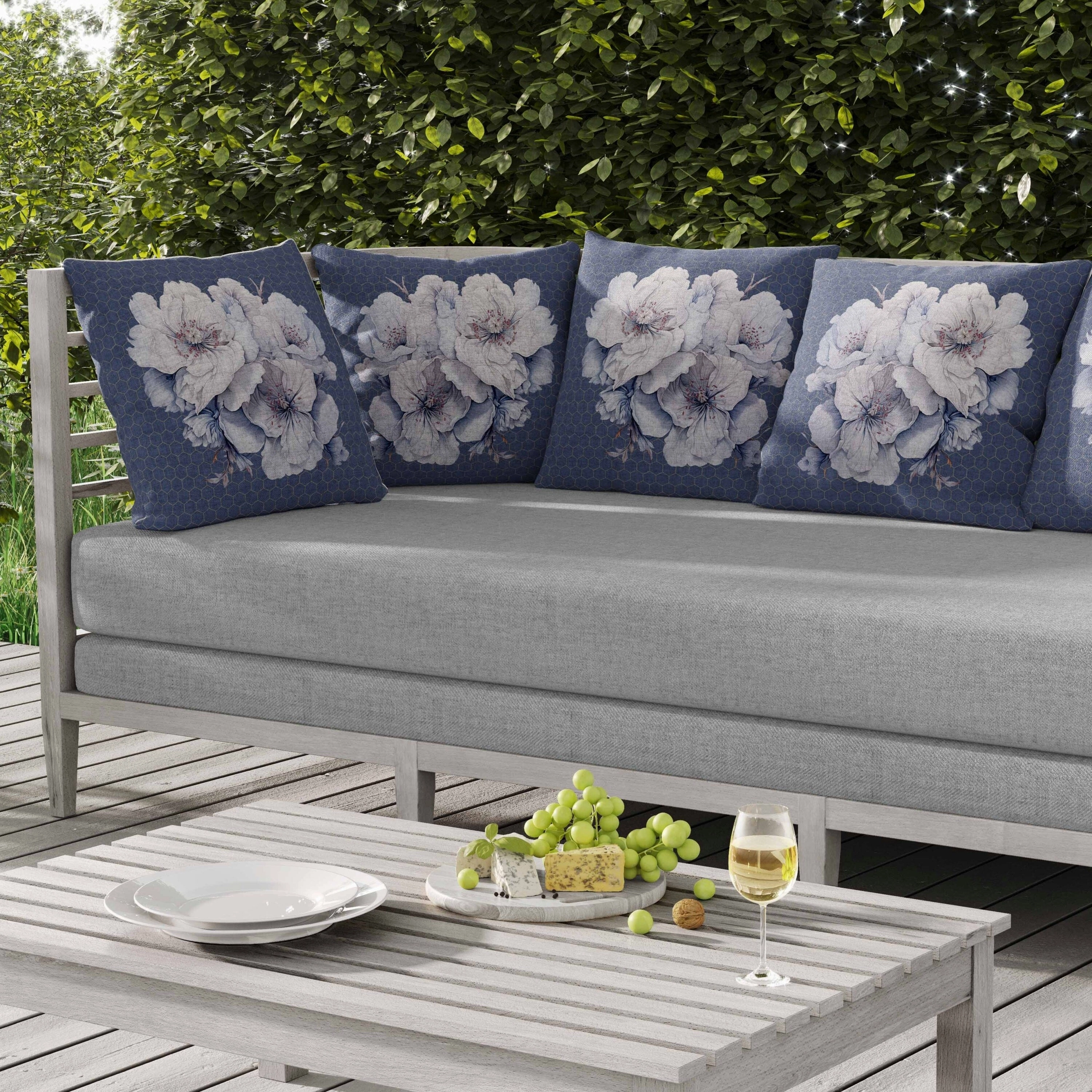 Magnolia Majesty Indoor/Outdoor Reversible Throw Pillow Blue and Fog