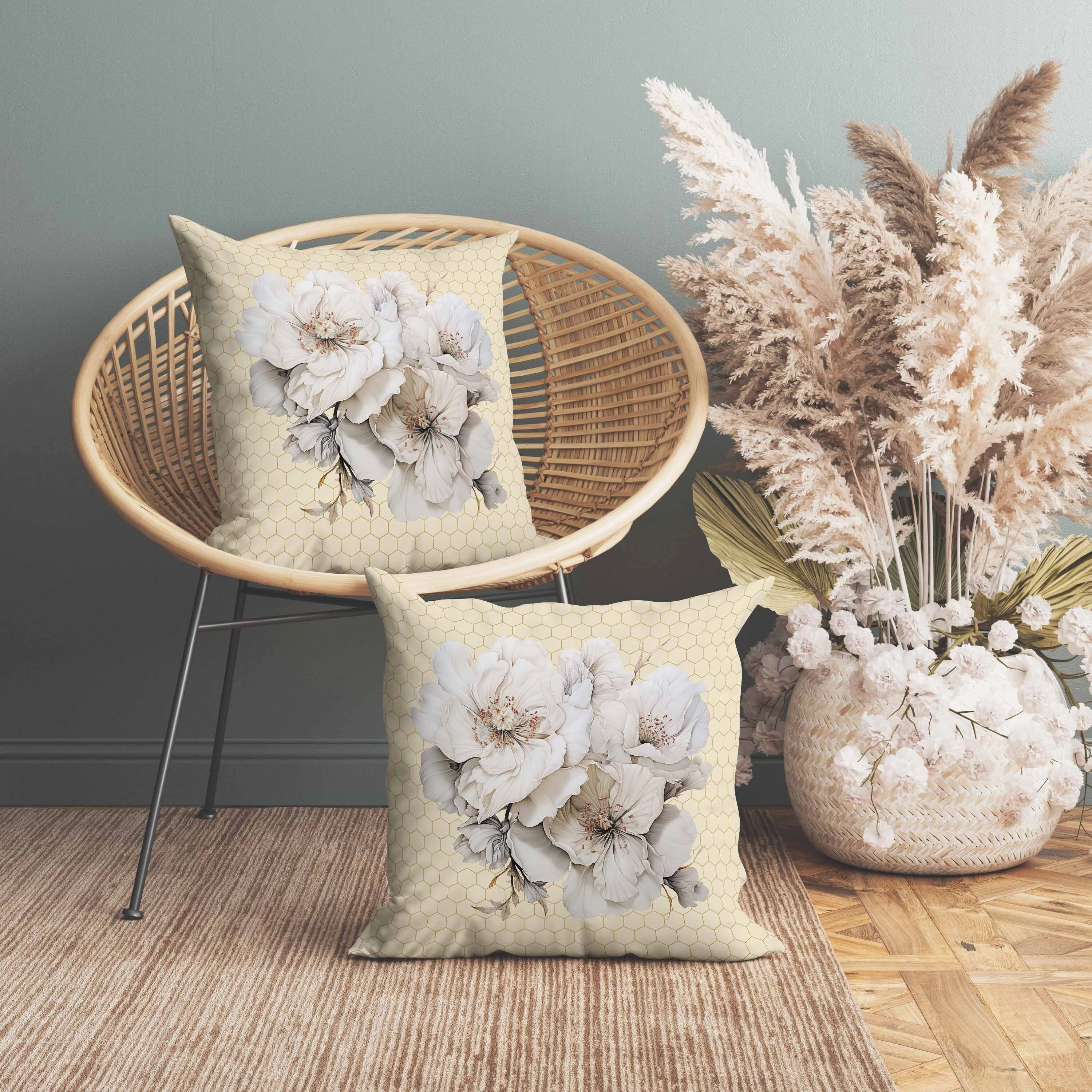 Magnolia Majesty Indoor/Outdoor Reversible Throw Pillow Pale and Yellow