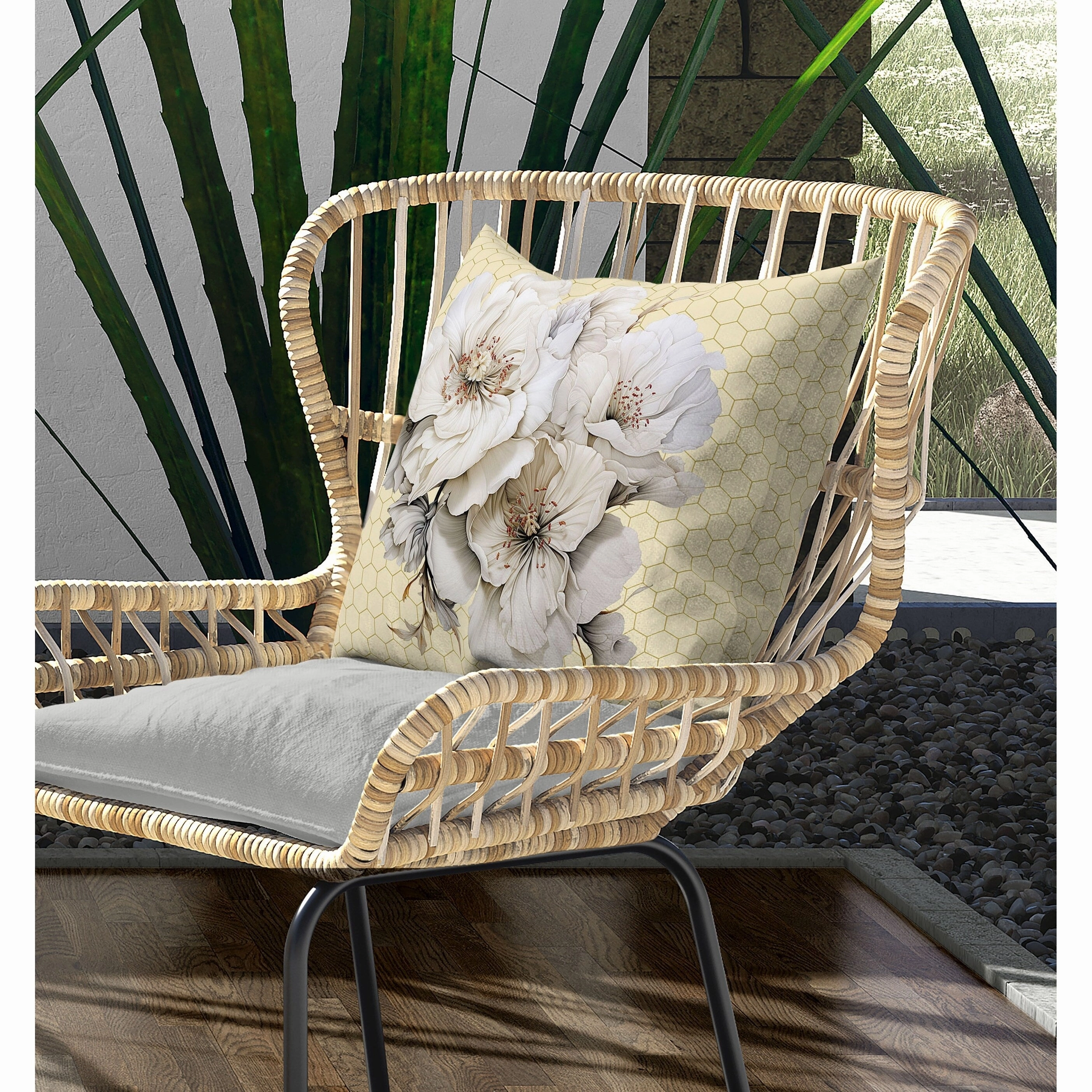 Magnolia Majesty Indoor/Outdoor Reversible Throw Pillow Pale and Yellow