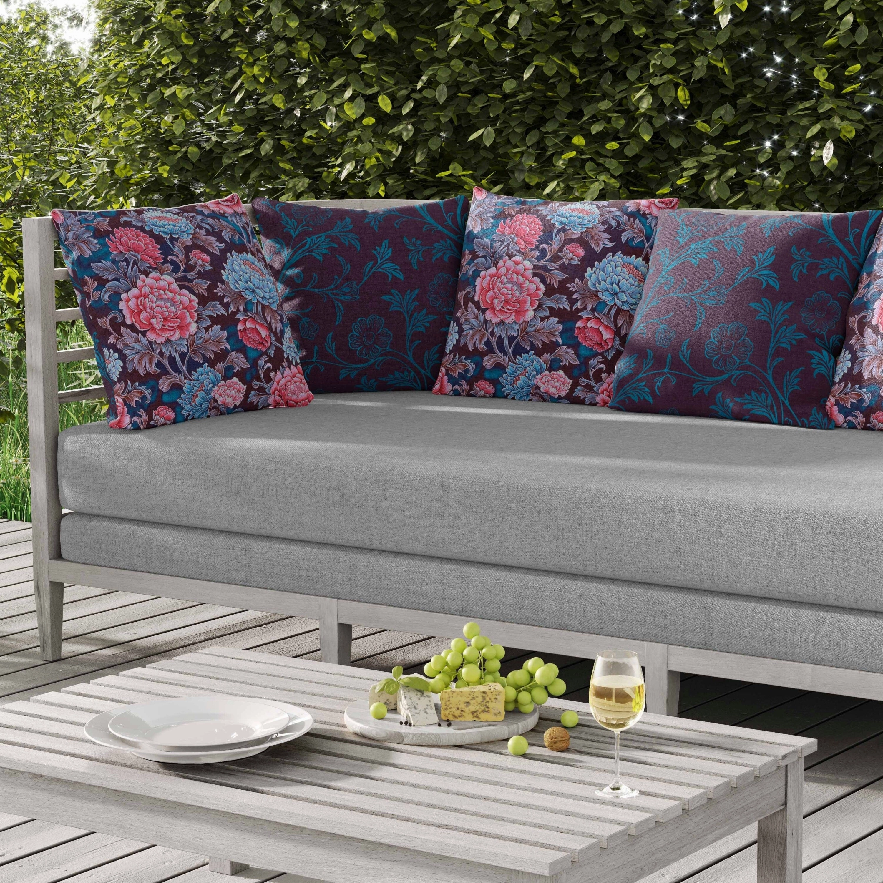 Meadow Bloom Indoor/Outdoor Reversible Throw Pillow Blue and Pink