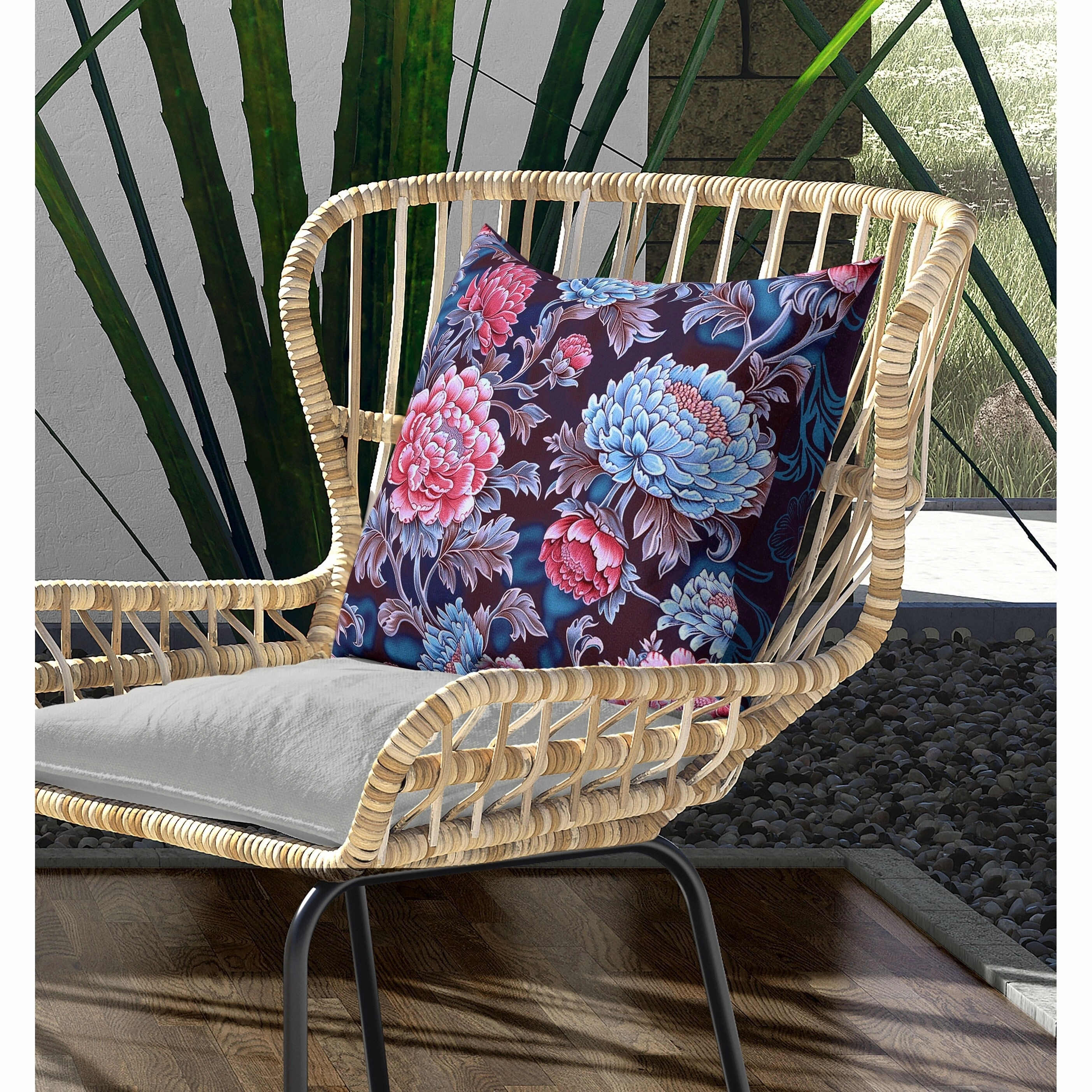 Meadow Bloom Indoor/Outdoor Reversible Throw Pillow Blue and Pink