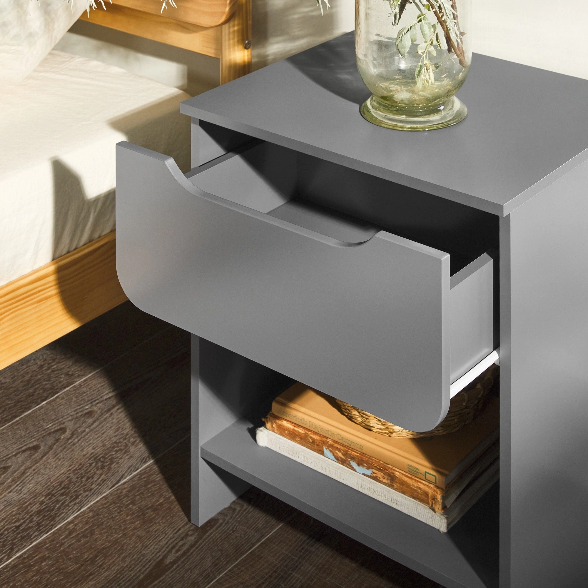 Middlebrook Designs Modern 1-Drawer Nightstand with Cubby