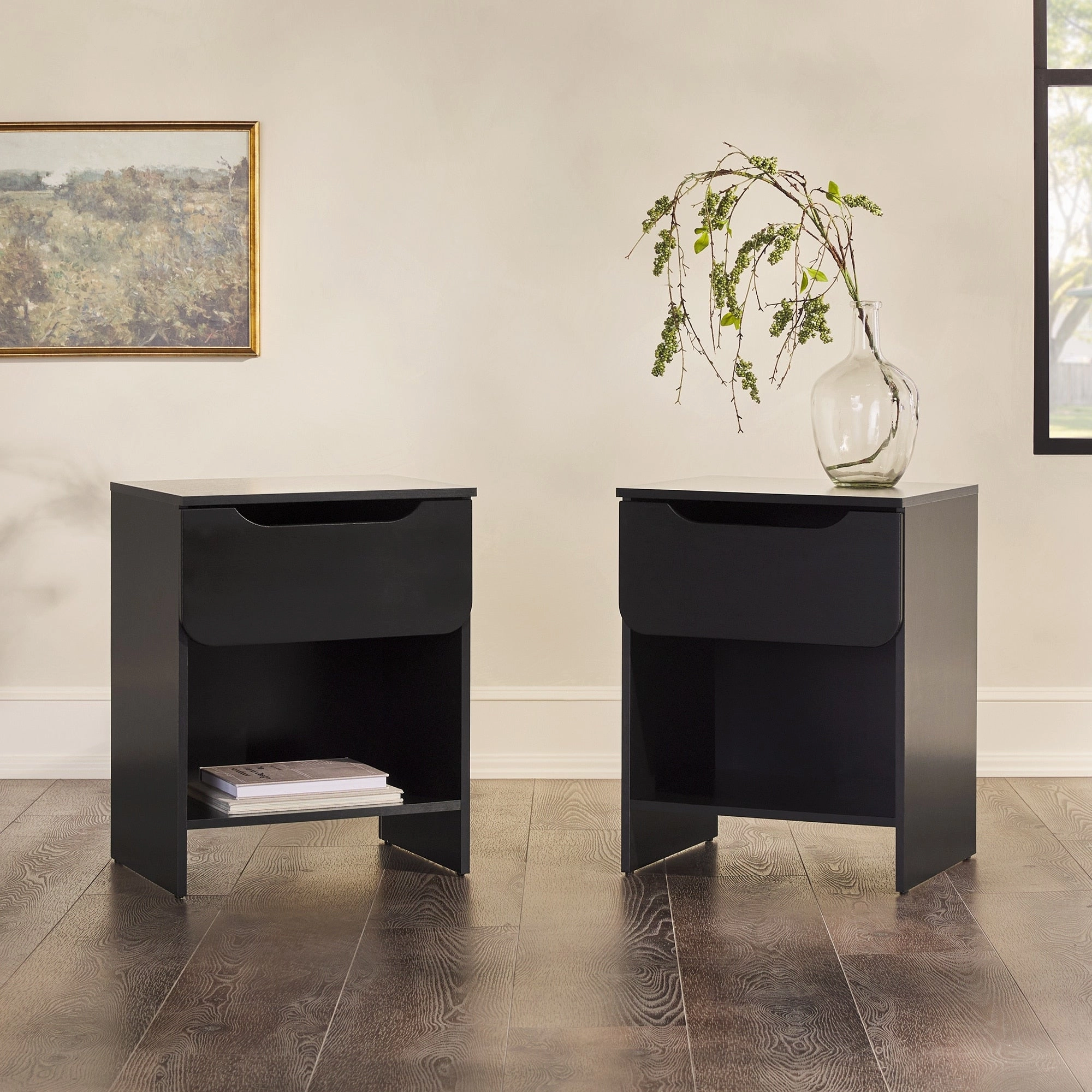 Middlebrook Designs Modern 1-Drawer Nightstand with Cubby (Set of 2)