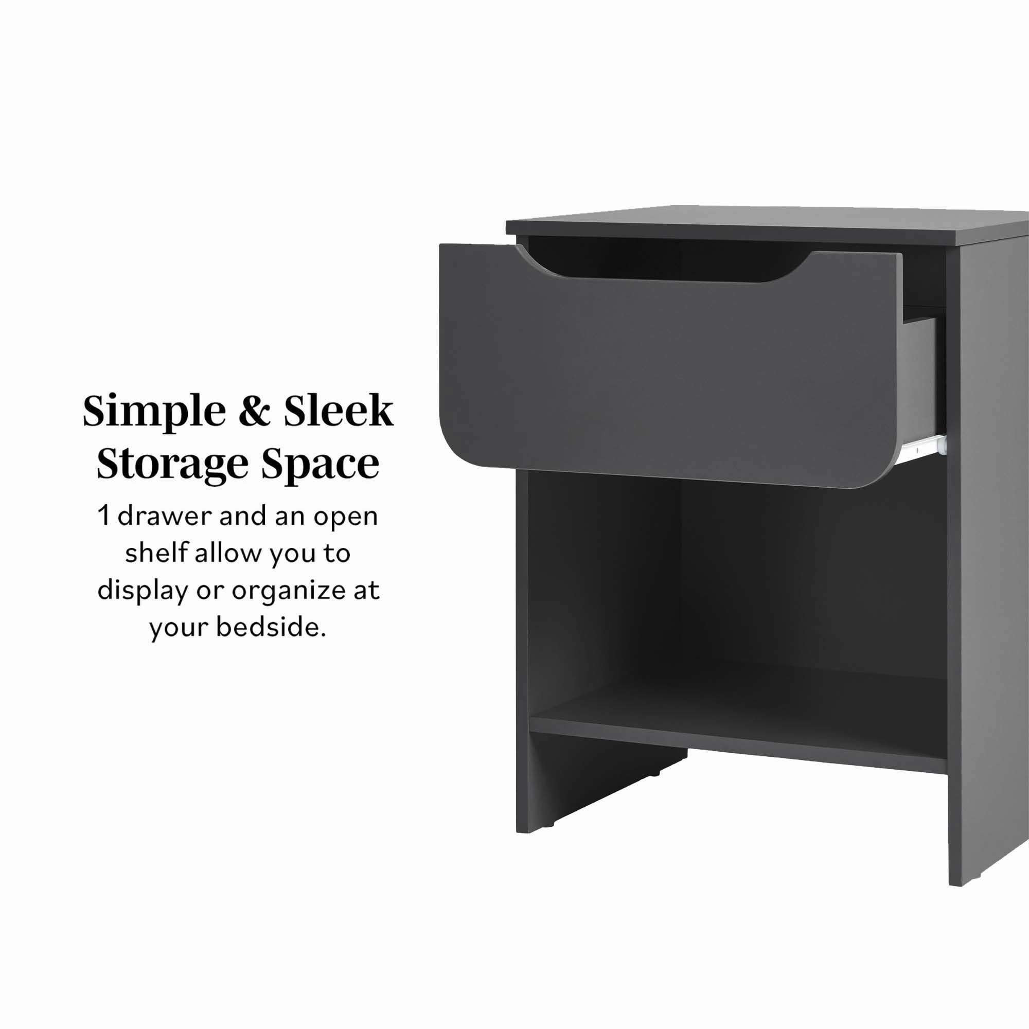 Middlebrook Designs Modern 1-Drawer Nightstand with Cubby (Set of 2)