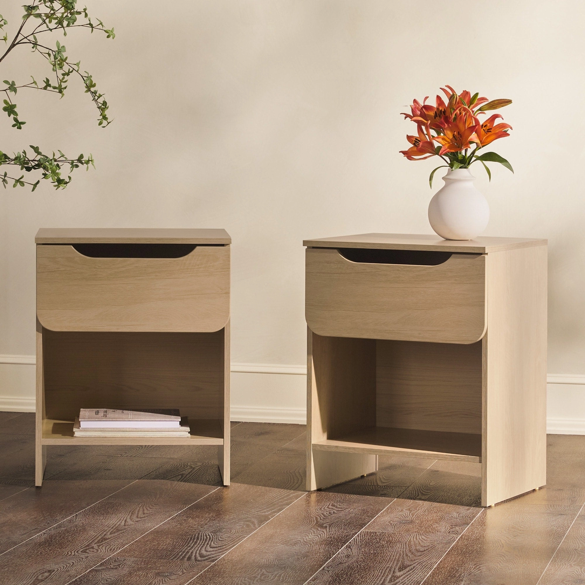 Middlebrook Designs Modern 1-Drawer Nightstand with Cubby (Set of 2)