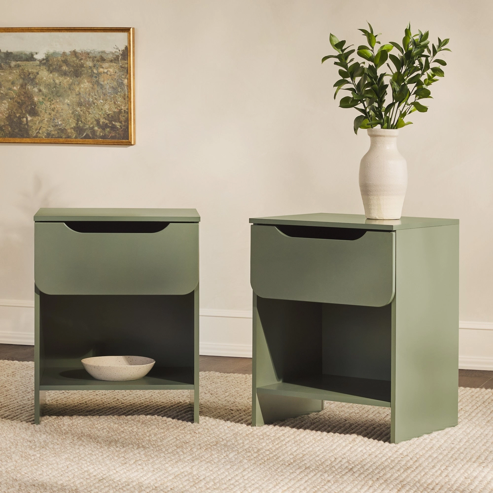 Middlebrook Designs Modern 1-Drawer Nightstand with Cubby (Set of 2)