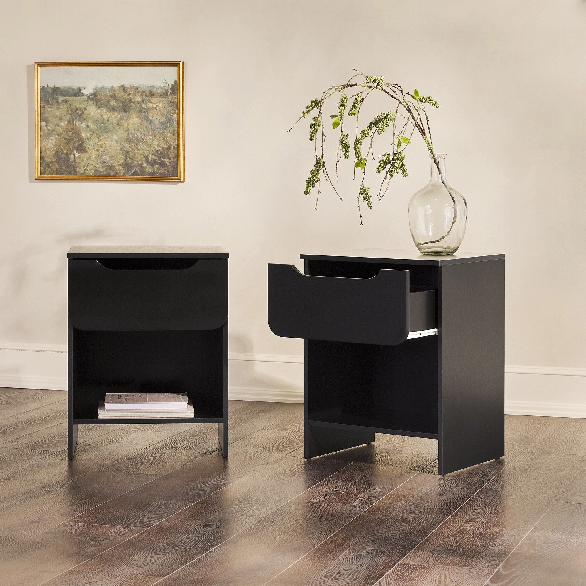 Middlebrook Designs Modern 1-Drawer Nightstand with Cubby (Set of 2)