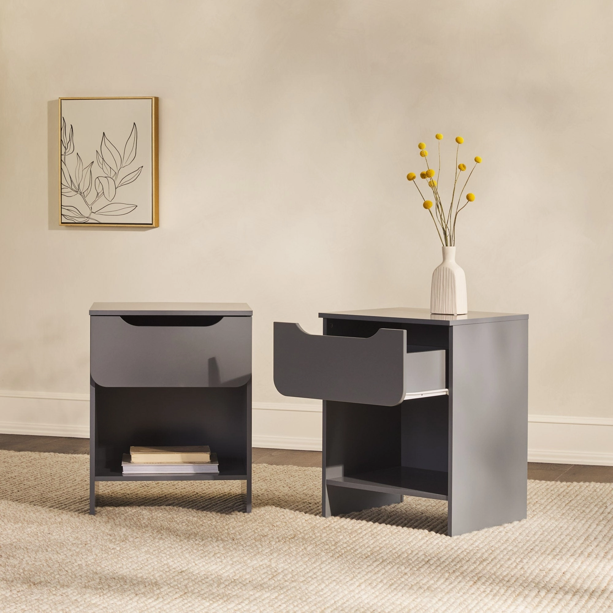 Middlebrook Designs Modern 1-Drawer Nightstand with Cubby (Set of 2)