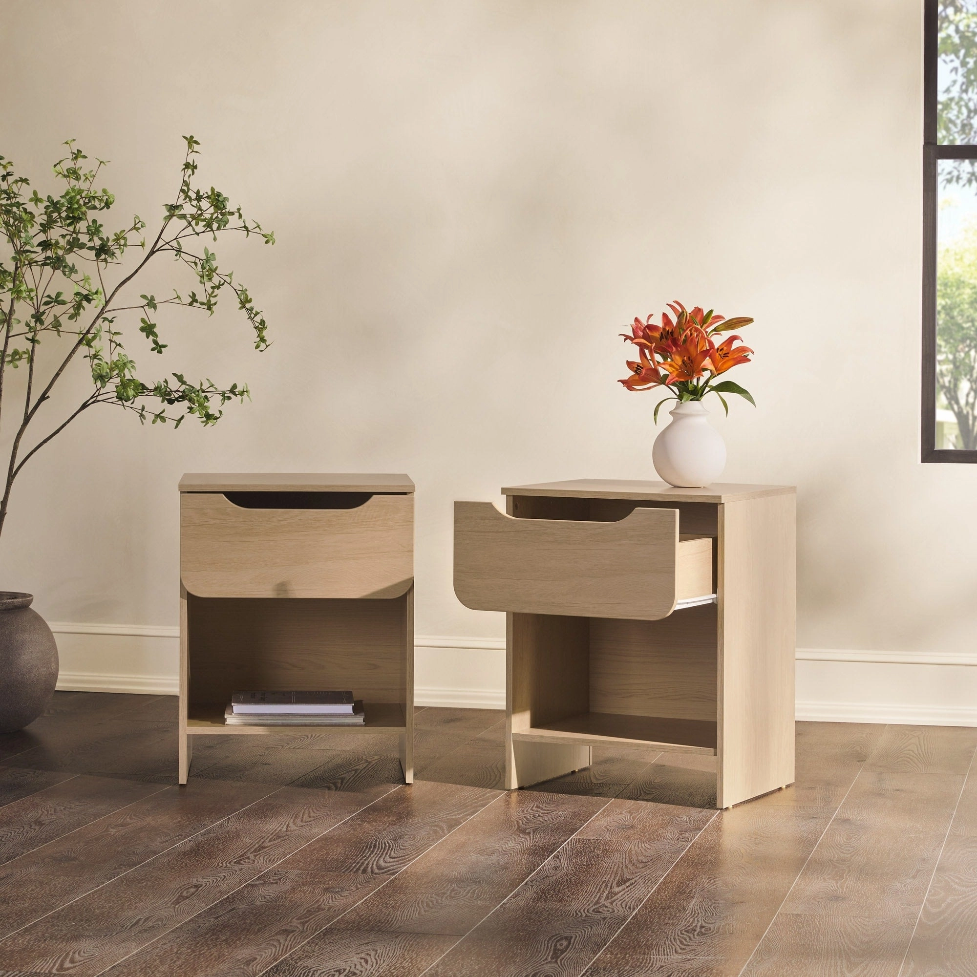 Middlebrook Designs Modern 1-Drawer Nightstand with Cubby (Set of 2)