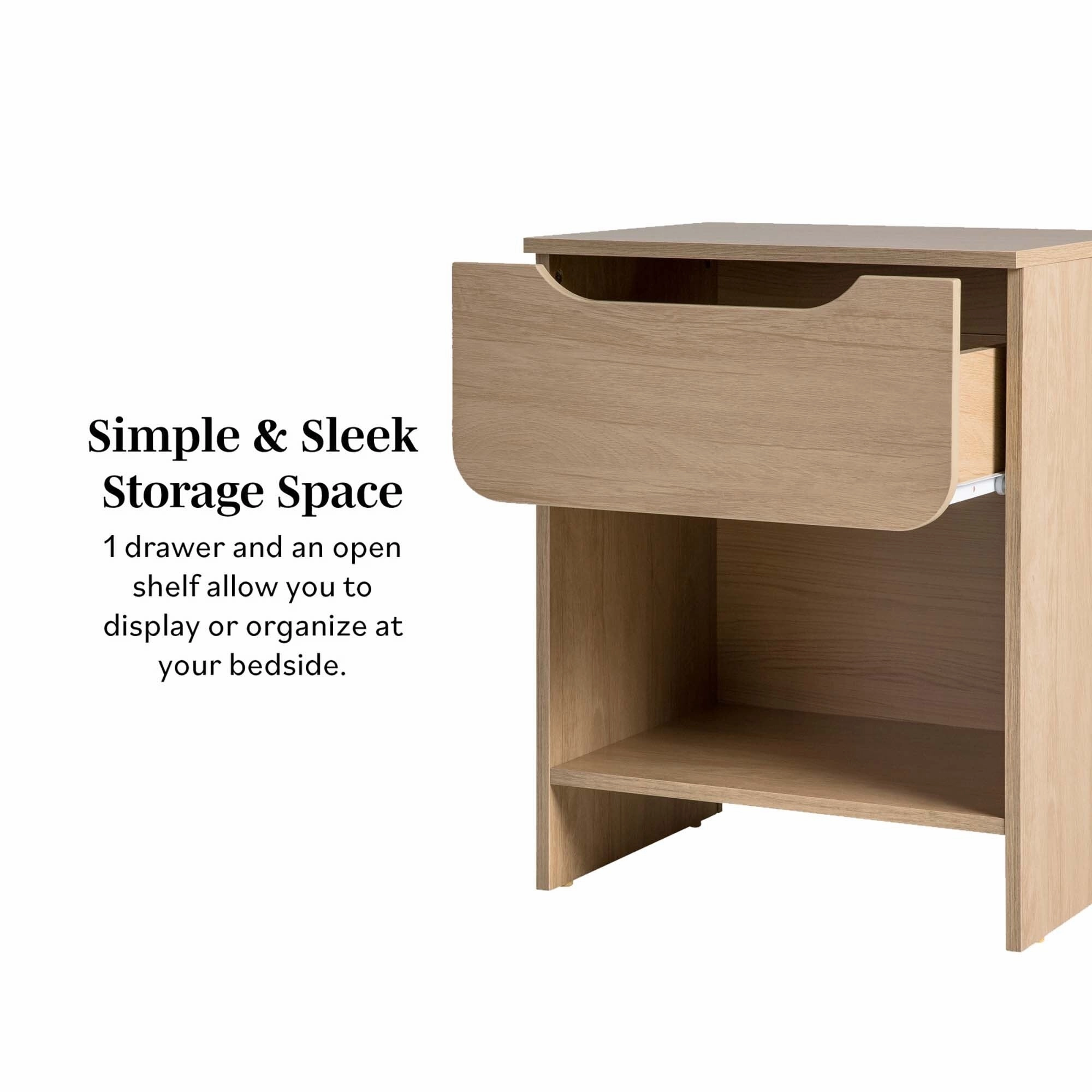 Middlebrook Designs Modern 1-Drawer Nightstand with Cubby (Set of 2)