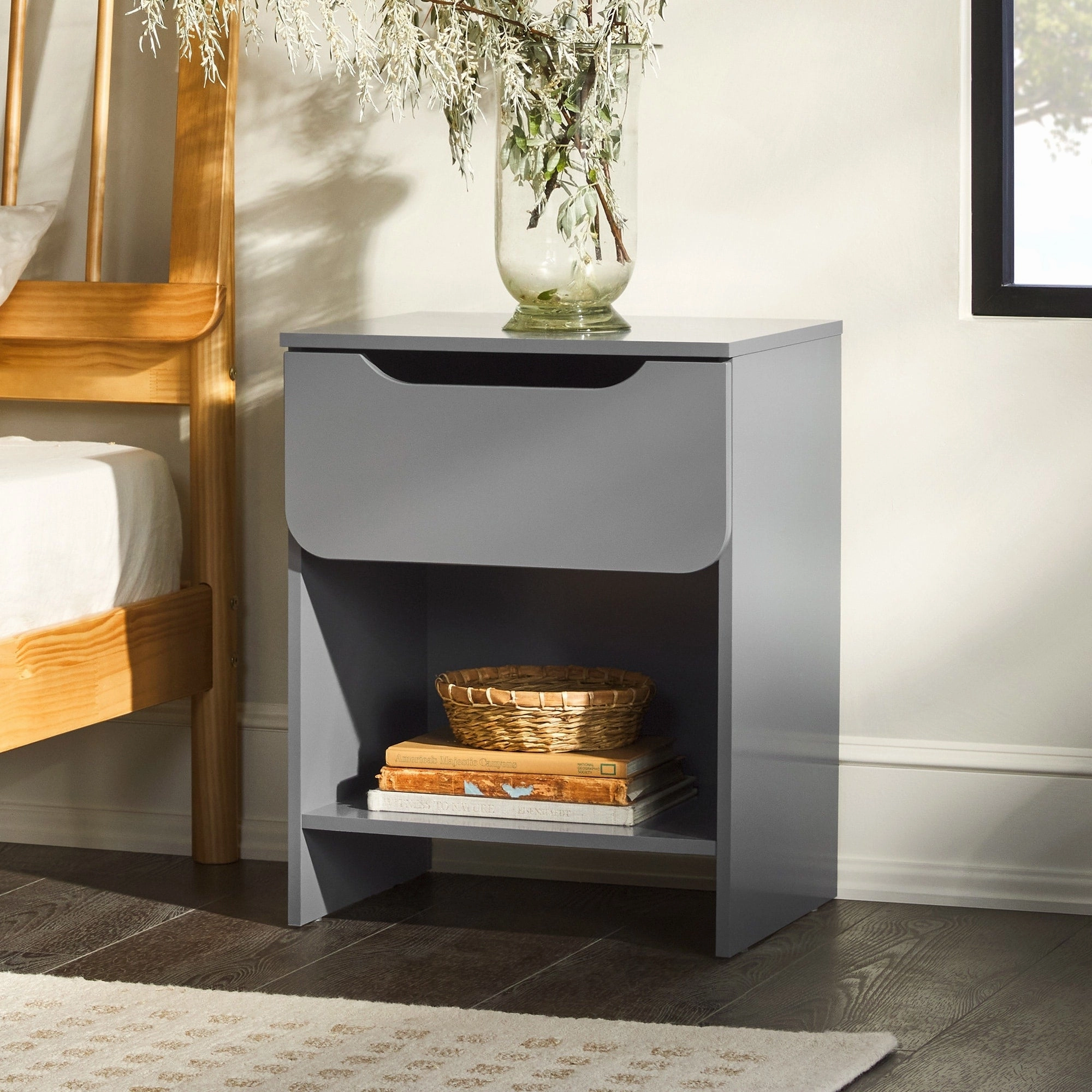 Middlebrook Designs Modern 1-Drawer Nightstand with Cubby