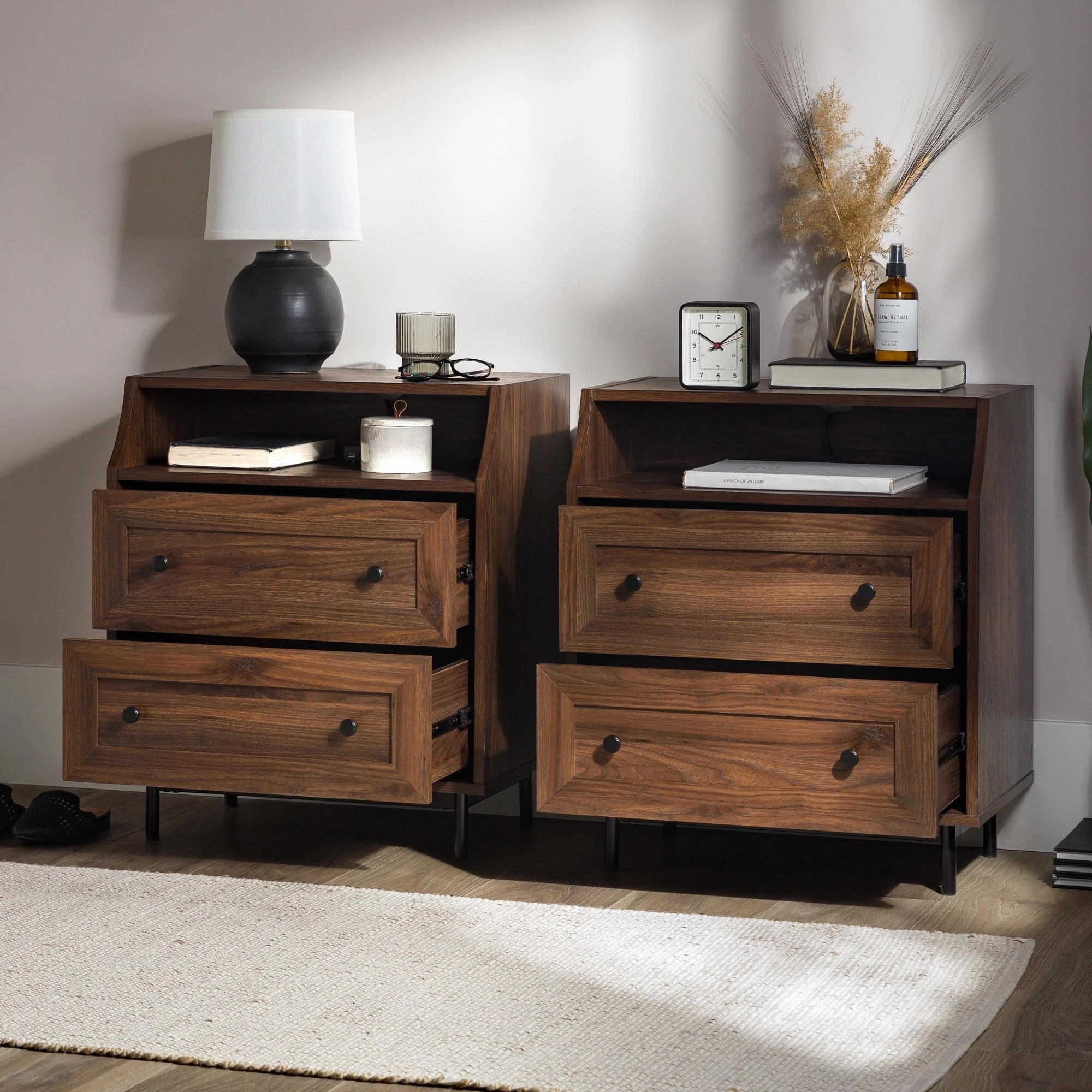 Middlebrook Modern 2-Drawer USB Nightstand. Set of 2