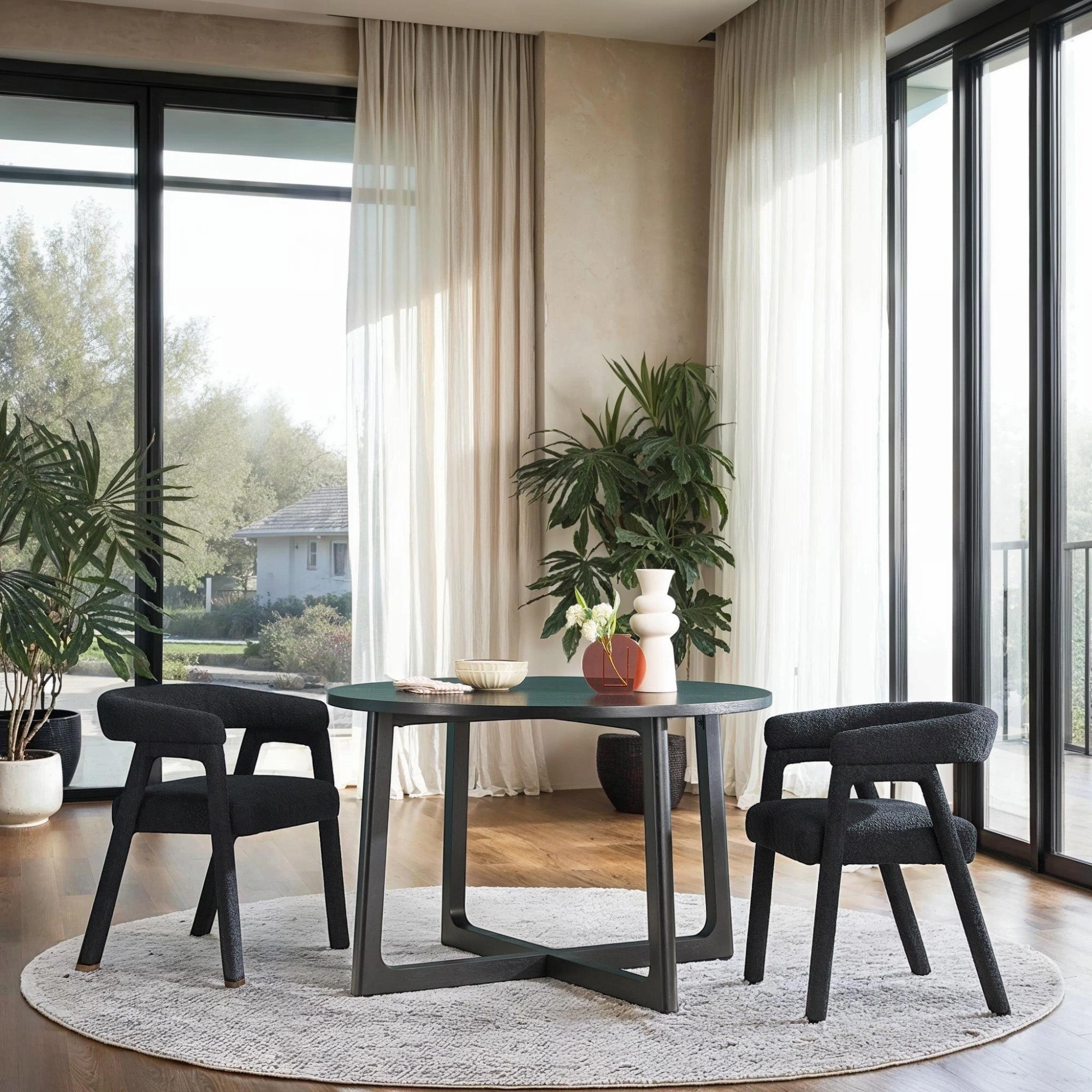 Middlebrook Modern Round Solid Wood Dining Table With Geometric Legs
