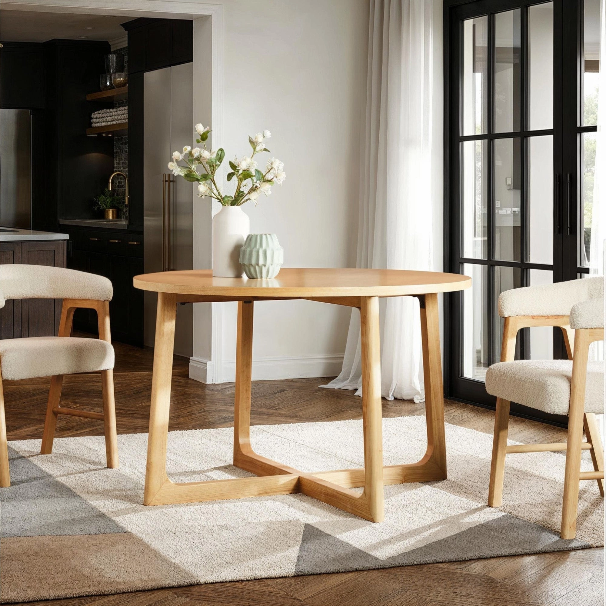 Middlebrook Modern Round Solid Wood Dining Table With Geometric Legs