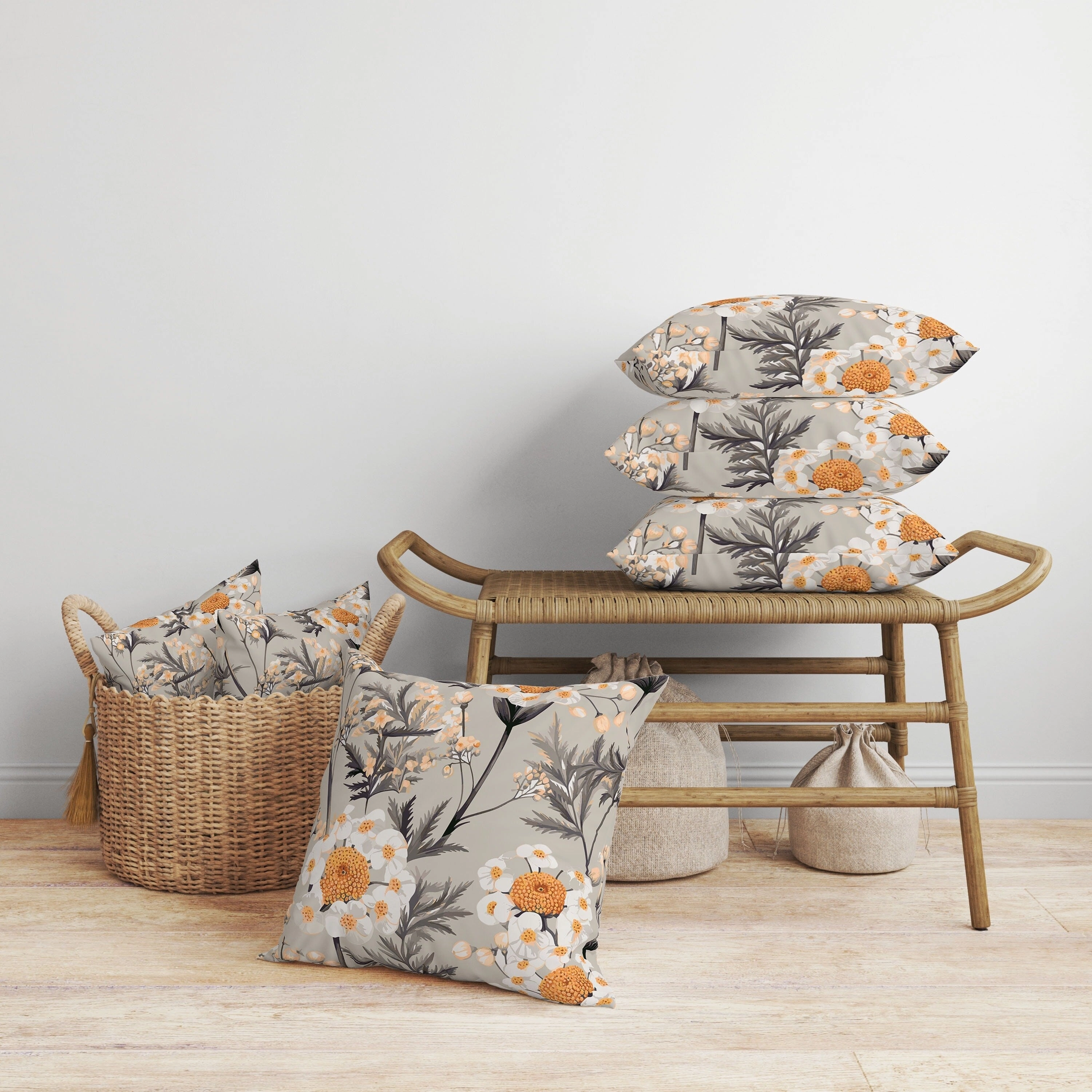 Millefolium Harmony Faux Suede Reversible Throw Pillow Grey and Orange