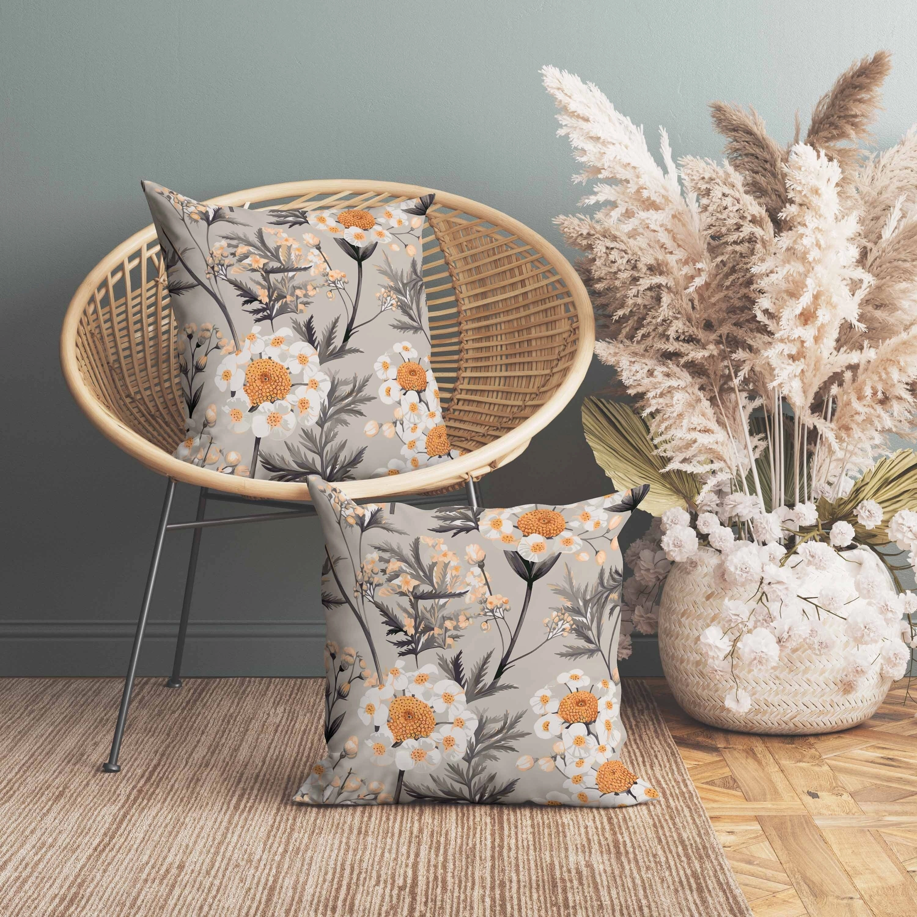 Millefolium Harmony Faux Suede Reversible Throw Pillow Grey and Orange