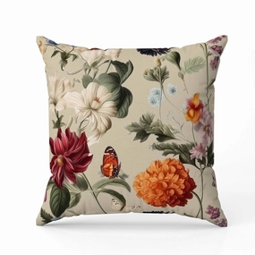 Mixed Flower Delight Indoor/Outdoor Reversible Throw Pillow Ivory and Multi