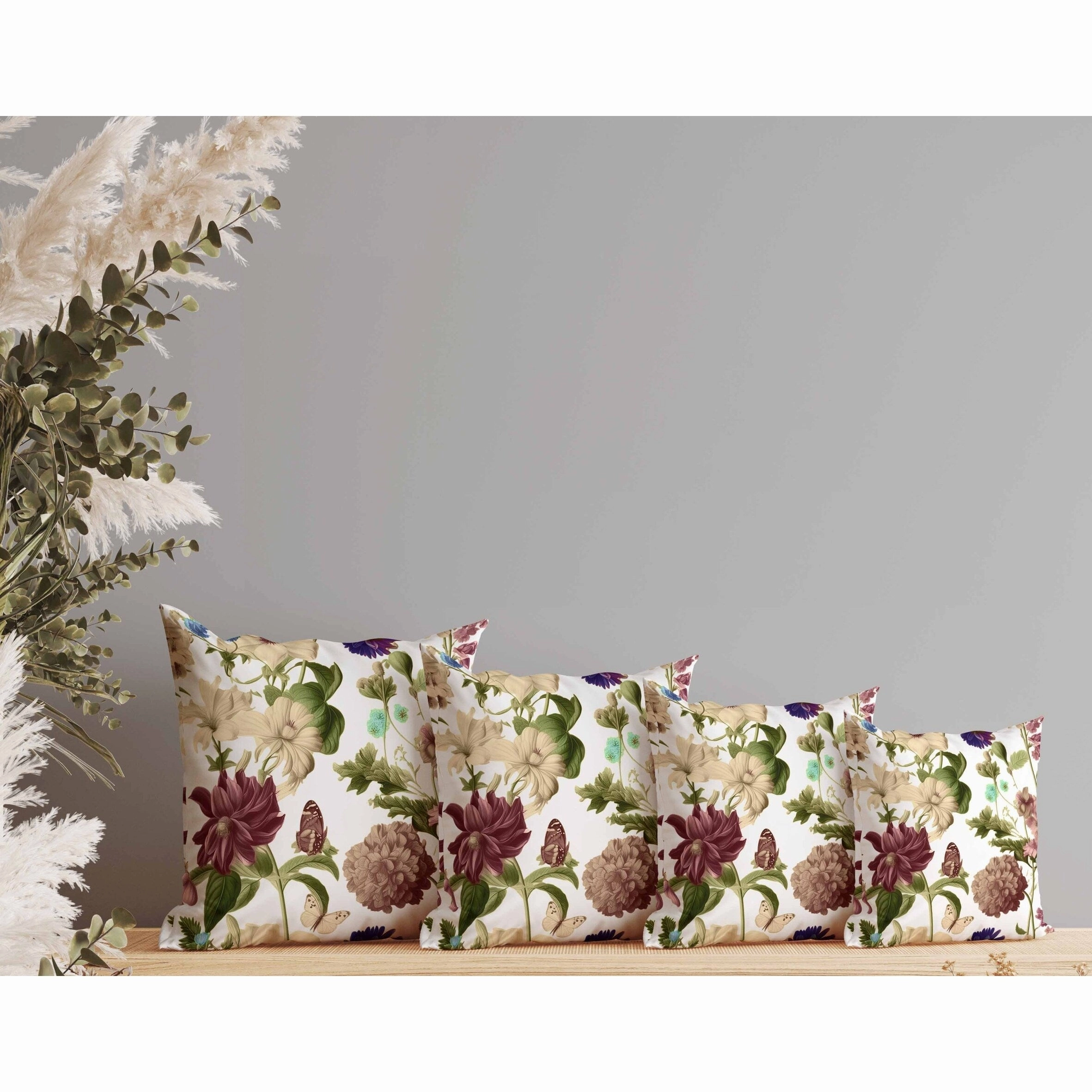 Mixed Flower Delight Indoor/Outdoor Reversible Throw Pillow White and Pink
