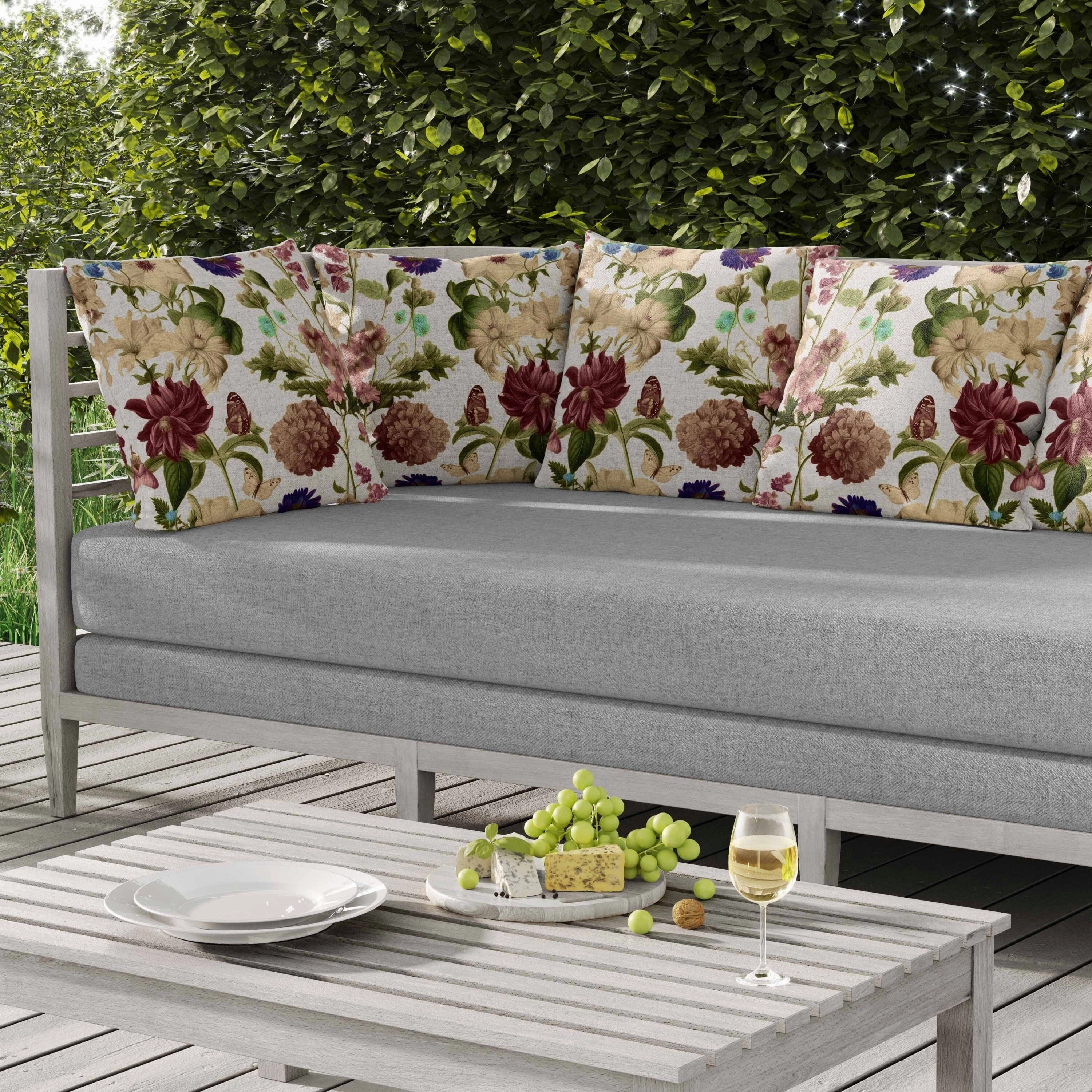 Mixed Flower Delight Indoor/Outdoor Reversible Throw Pillow White and Pink