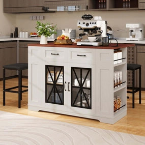 Moasis 47 Kitchen Island With Drop Leaf & 2 Bar Stools