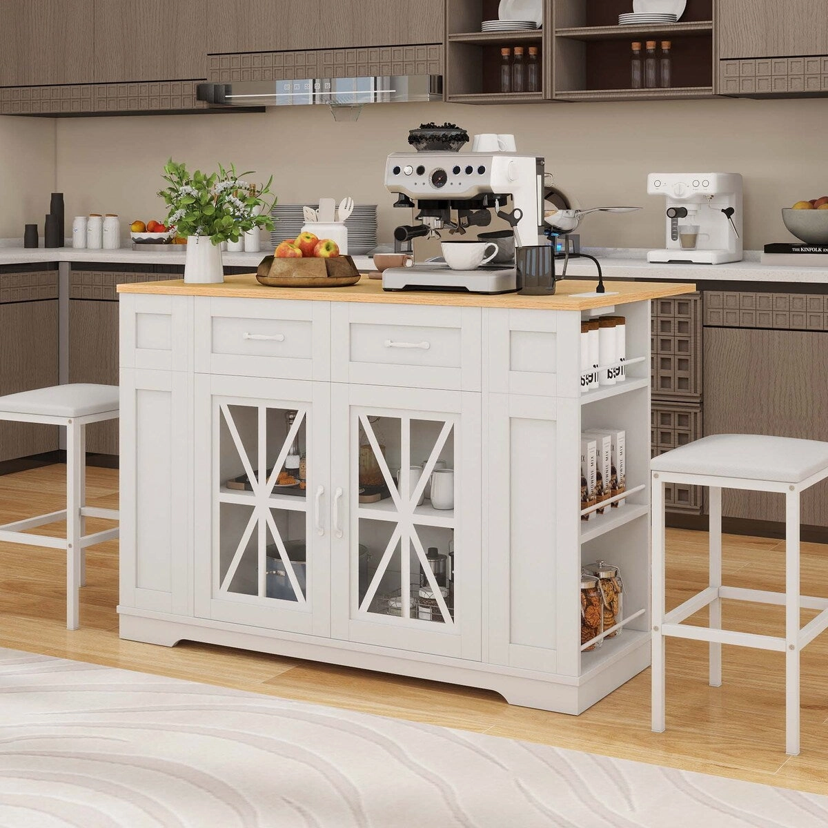 Moasis 47 Kitchen Island With Drop Leaf & 2 Bar Stools