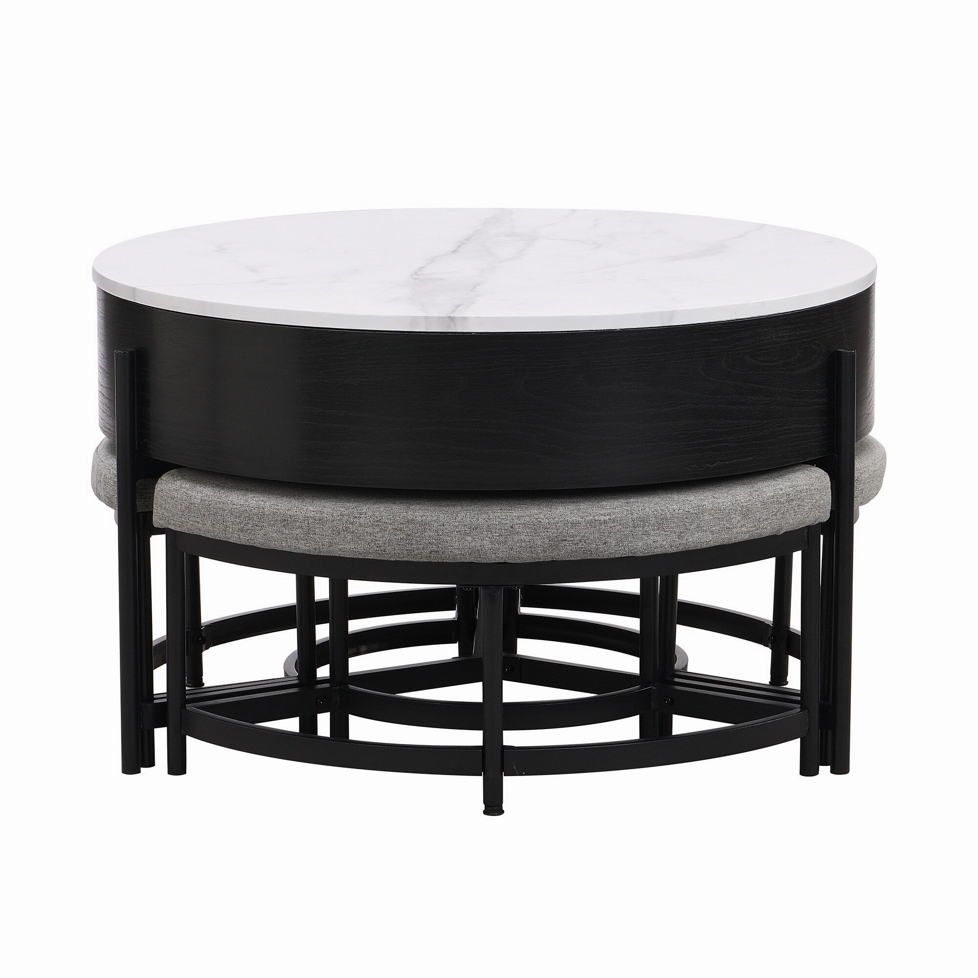 Modern Round Lift-Top Coffee Table with Hidden Storage & 3 Ottomans by Harper&Bright Designs