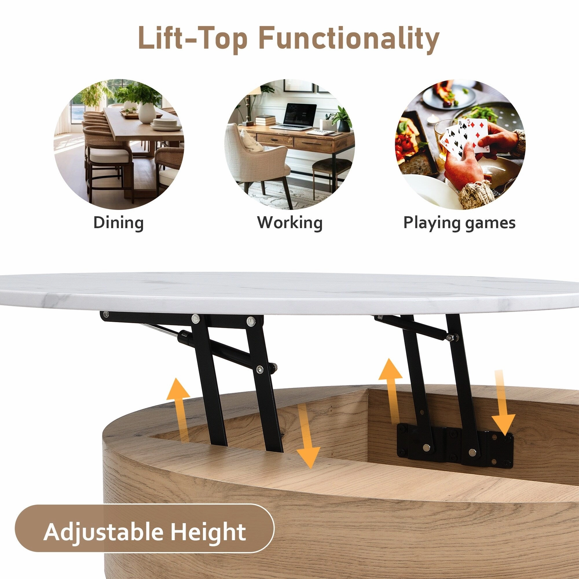 Modern Round Lift-Top Coffee Table with Hidden Storage & 3 Ottomans by Harper&Bright Designs