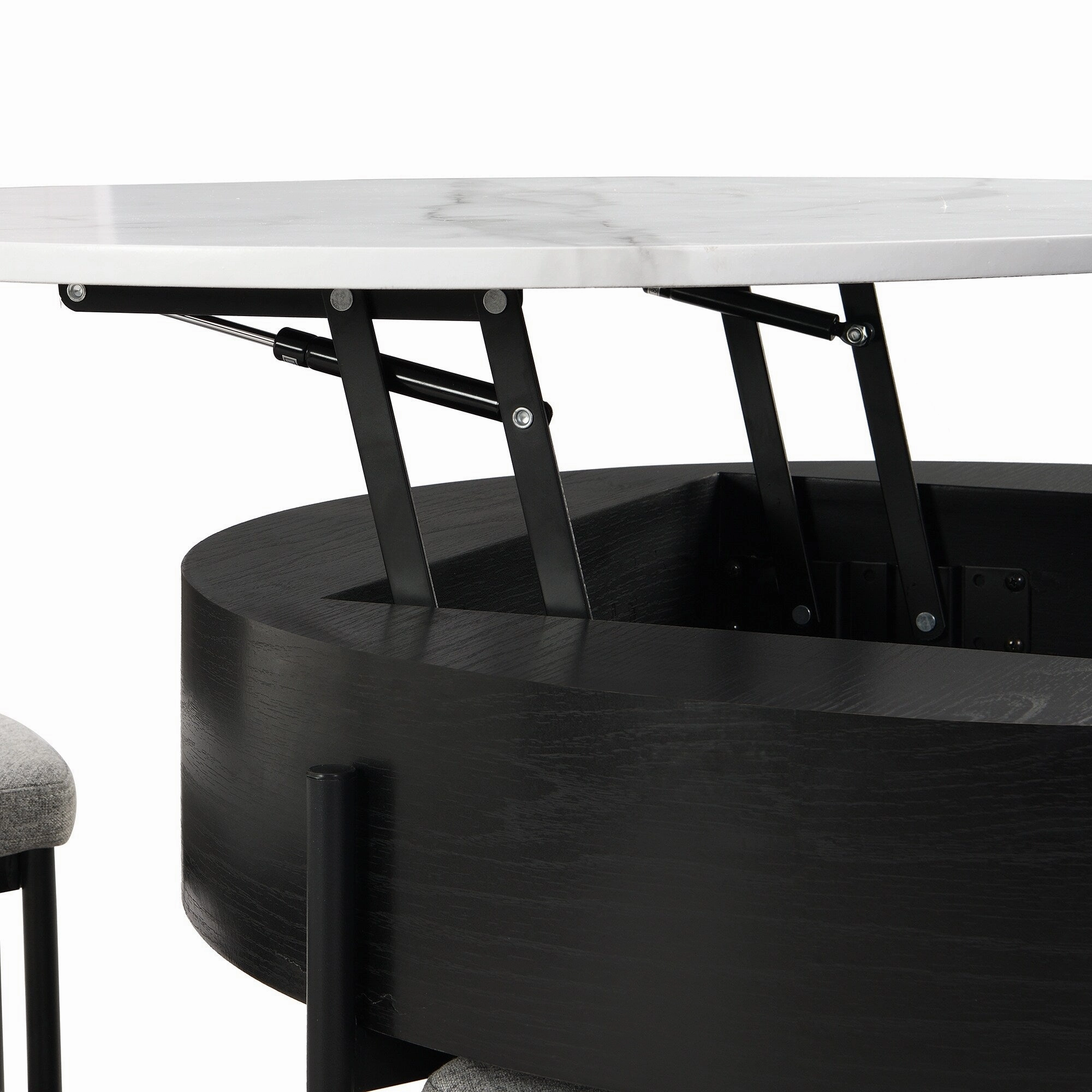 Modern Round Lift-Top Coffee Table with Hidden Storage & 3 Ottomans by Harper&Bright Designs