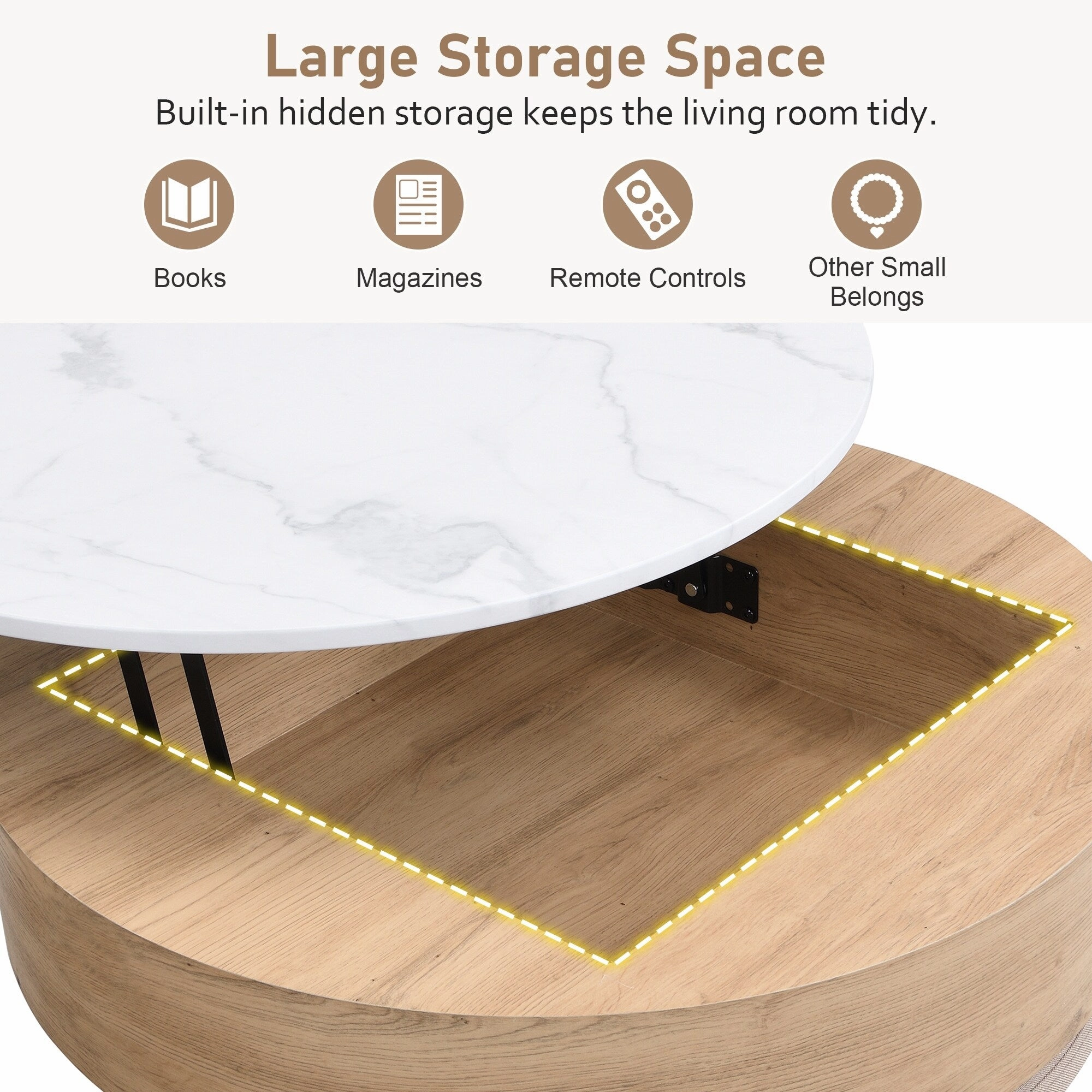Modern Round Lift-Top Coffee Table with Hidden Storage & 3 Ottomans by Harper&Bright Designs