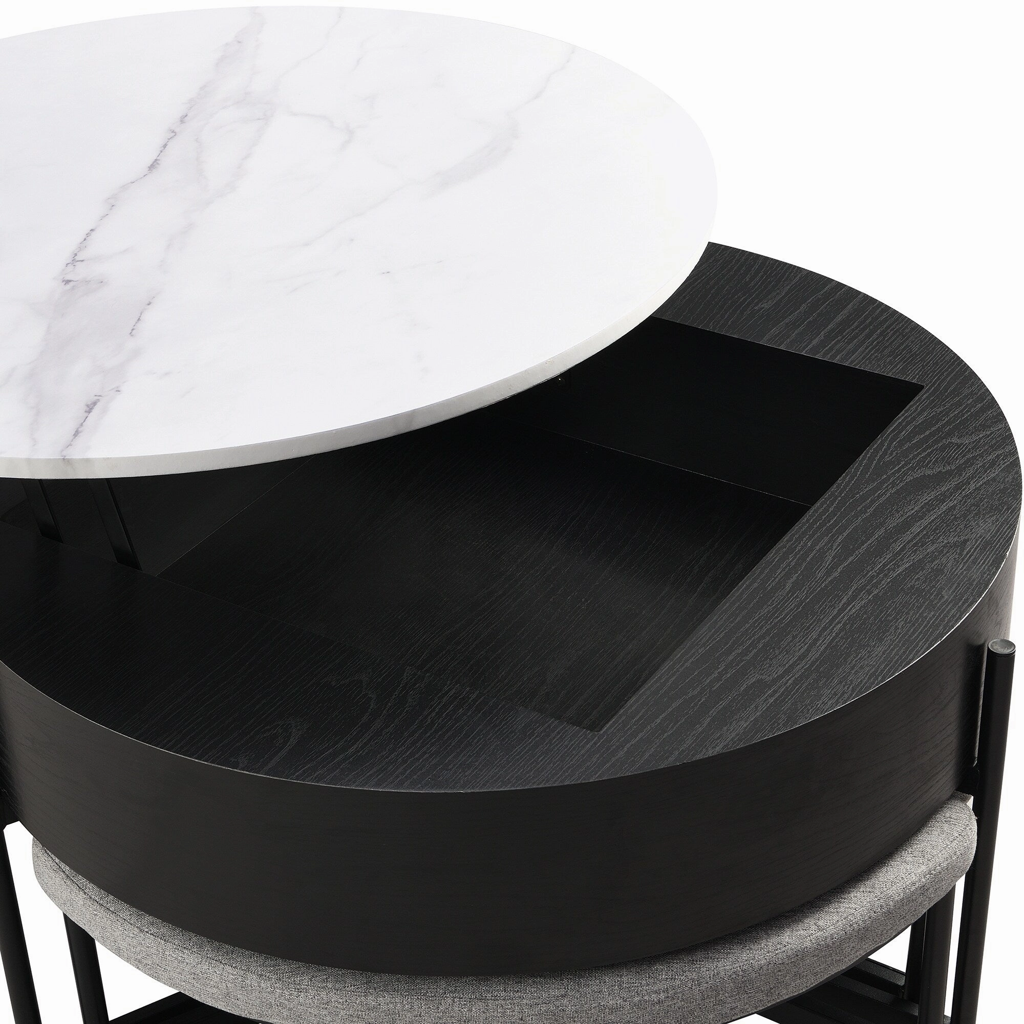 Modern Round Lift-Top Coffee Table with Hidden Storage & 3 Ottomans by Harper&Bright Designs