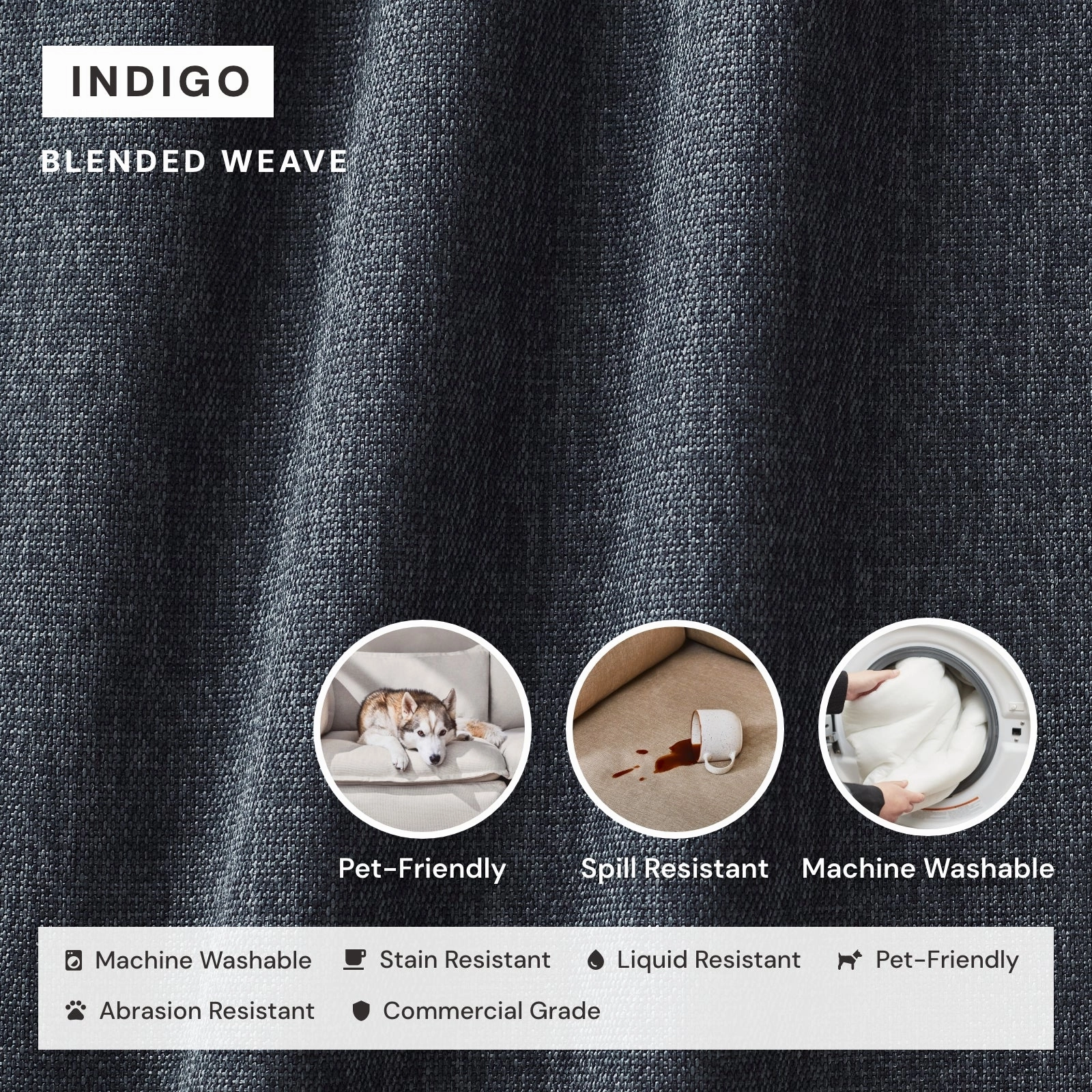 Modular Performance 2-Seater   Ottoman in Indigo | Deluxe Blend