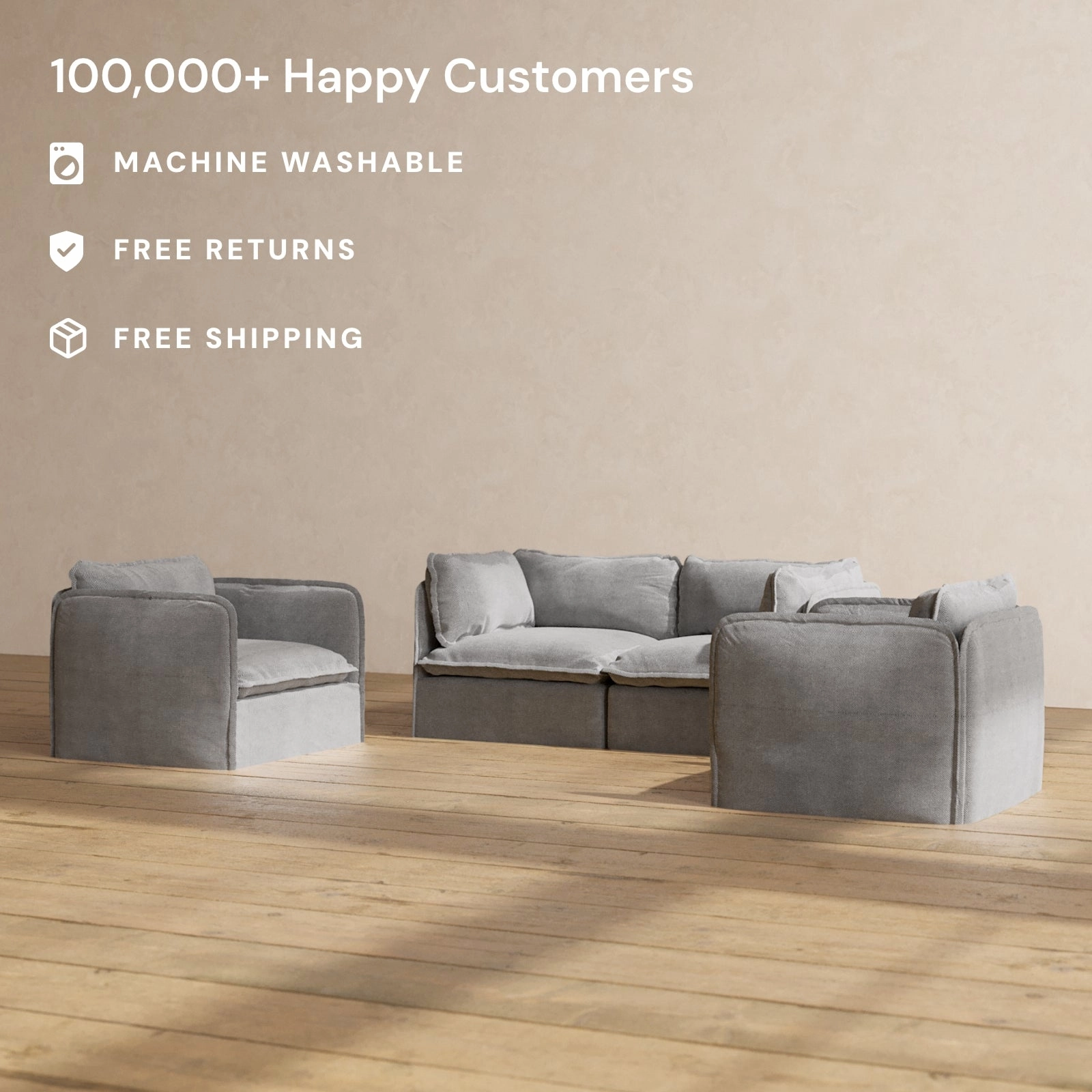 Modular Performance 2-Seater Sofa   Armchair Set in Ash | Relaxed Blend