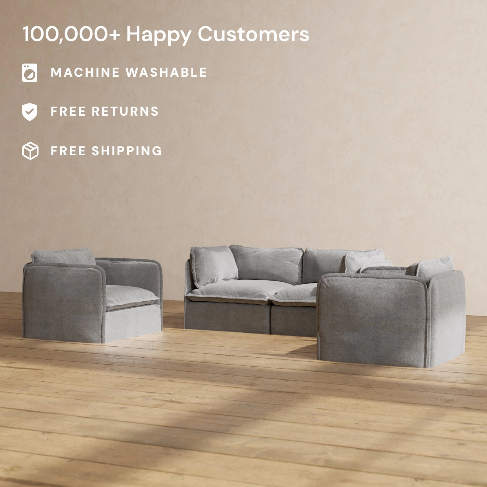 Modular Performance 2-Seater Sofa   Armchair Set in Ash | Relaxed Blend