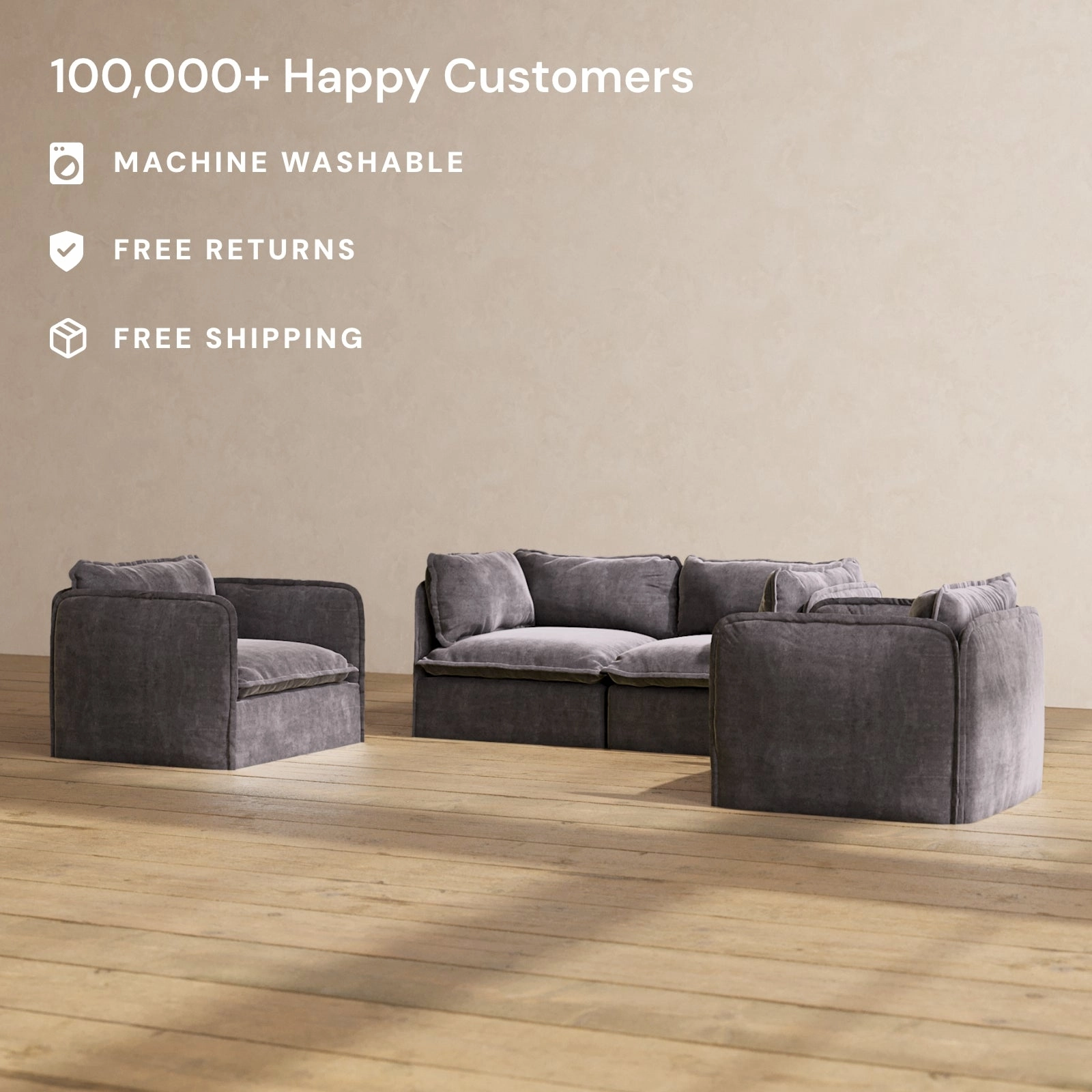 Modular Performance 2-Seater Sofa   Armchair Set in Cinder | Relaxed Blend