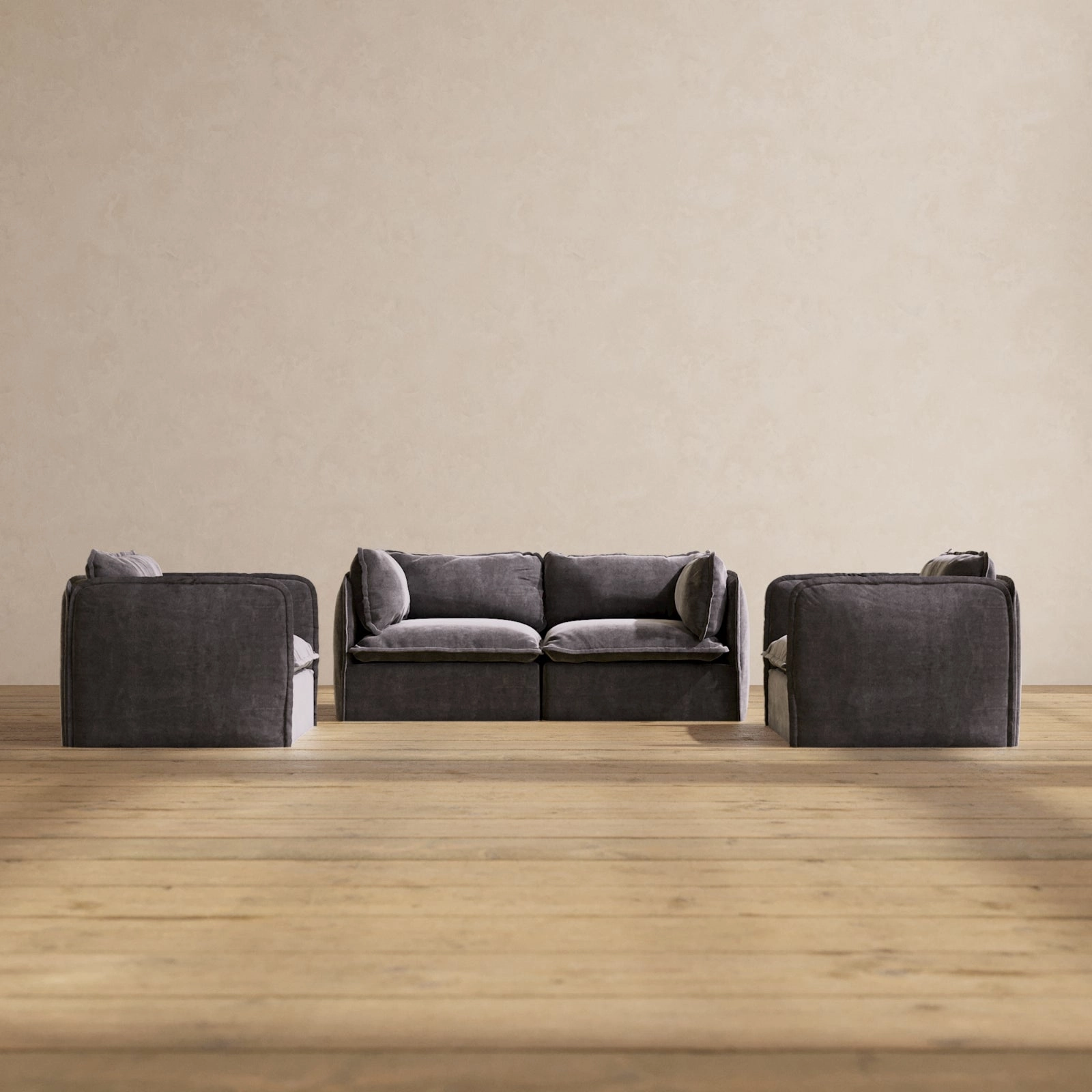 Modular Performance 2-Seater Sofa   Armchair Set in Cinder | Relaxed Blend