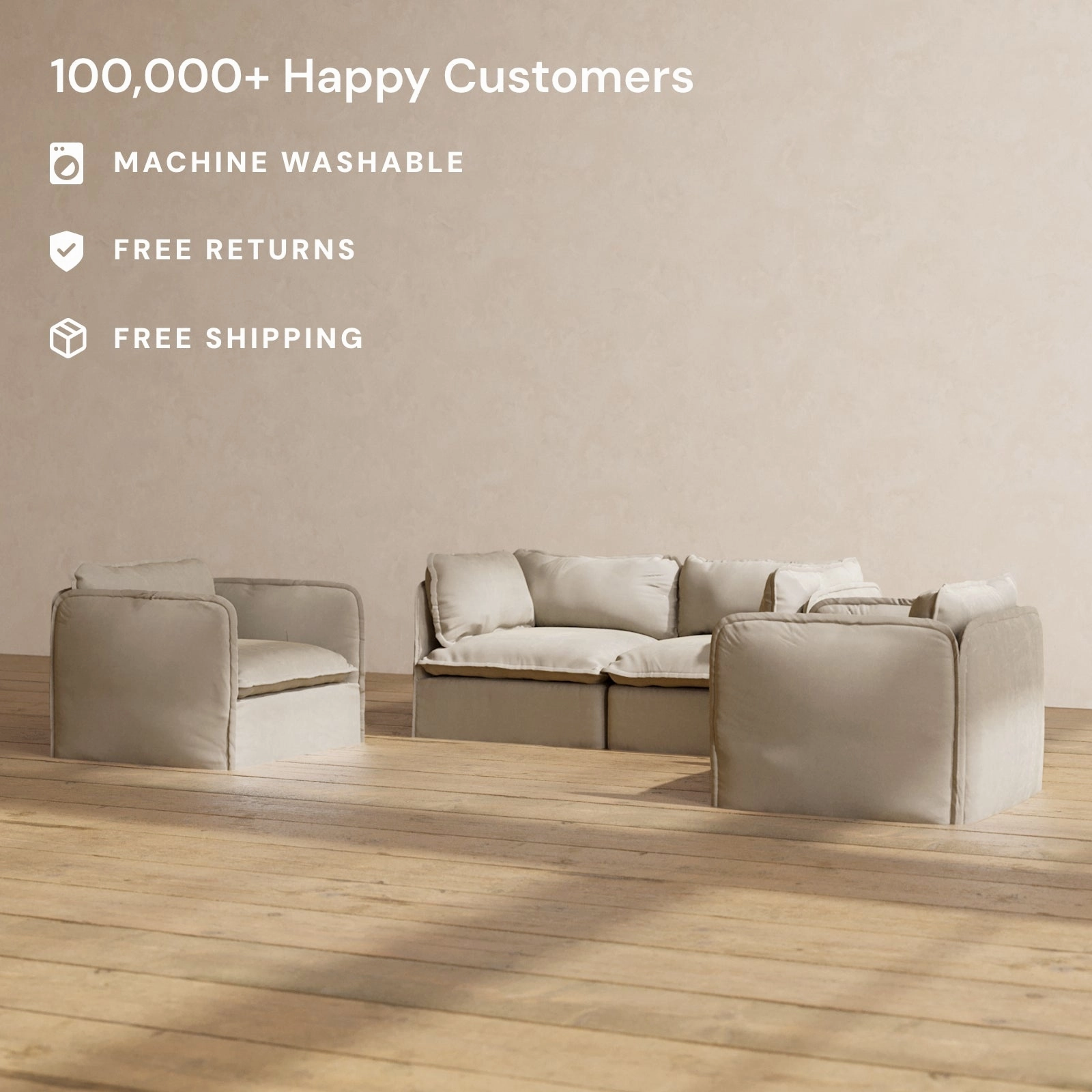 Modular Performance 2-Seater Sofa   Armchair Set in Dune | Relaxed Blend
