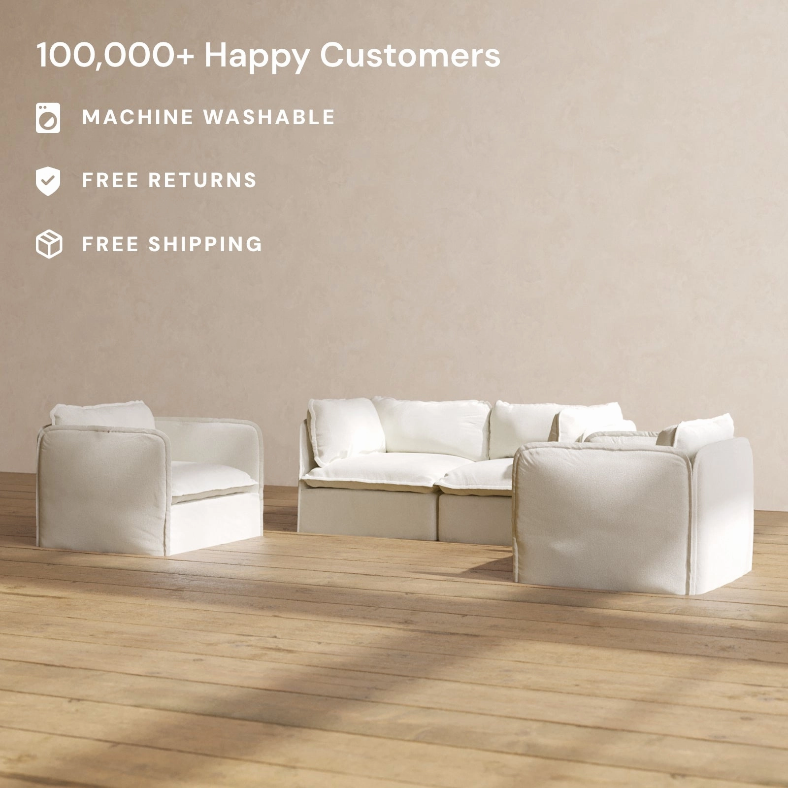 Modular Performance 2-Seater Sofa   Armchair Set in Eggshell | Relaxed Blend