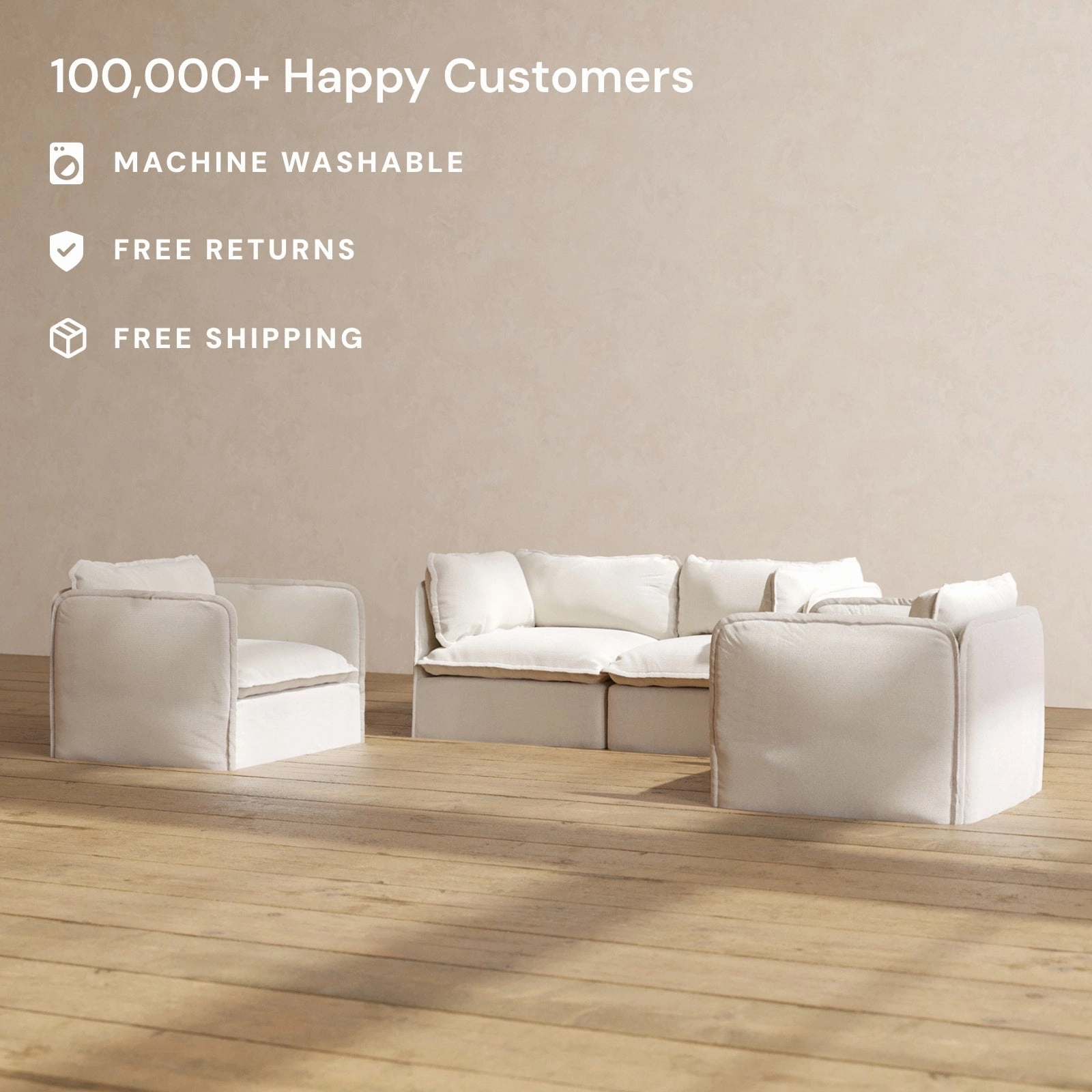 Modular Performance 2-Seater Sofa   Armchair Set in Flour | Relaxed Blend
