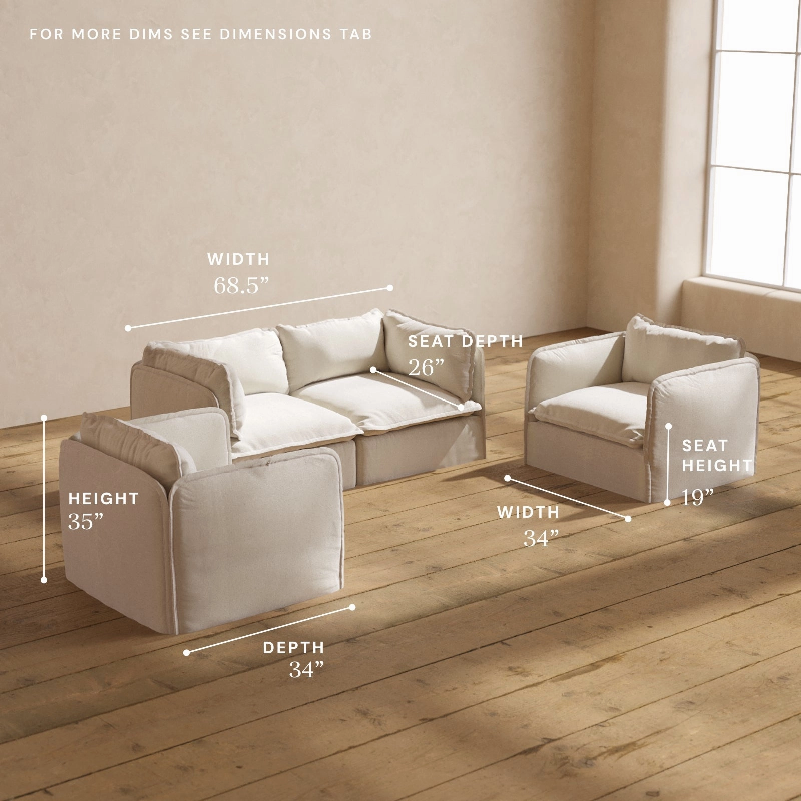 Modular Performance 2-Seater Sofa   Armchair Set in Flour | Relaxed Blend