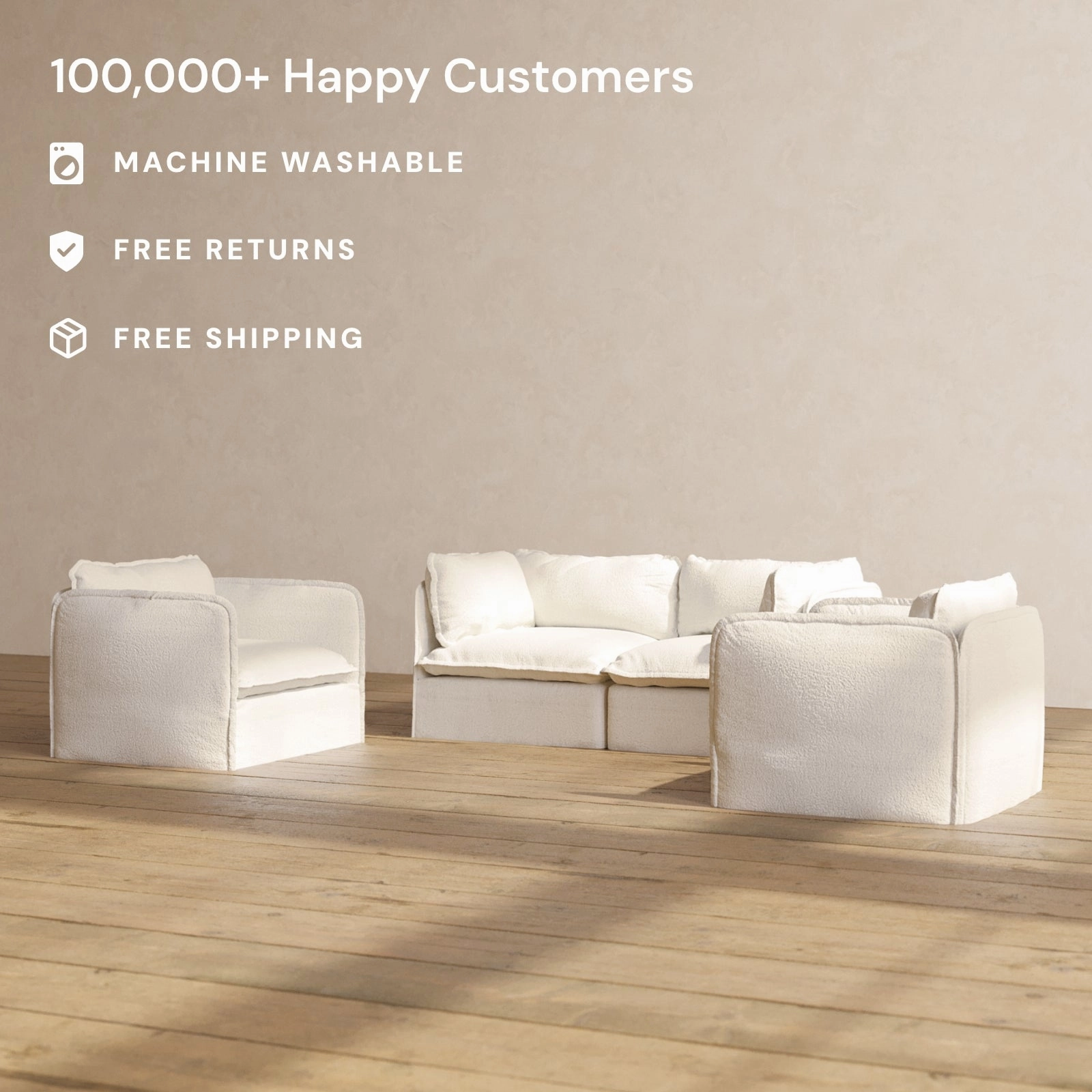 Modular Performance 2-Seater Sofa   Armchair Set in Mousse | Relaxed Blend