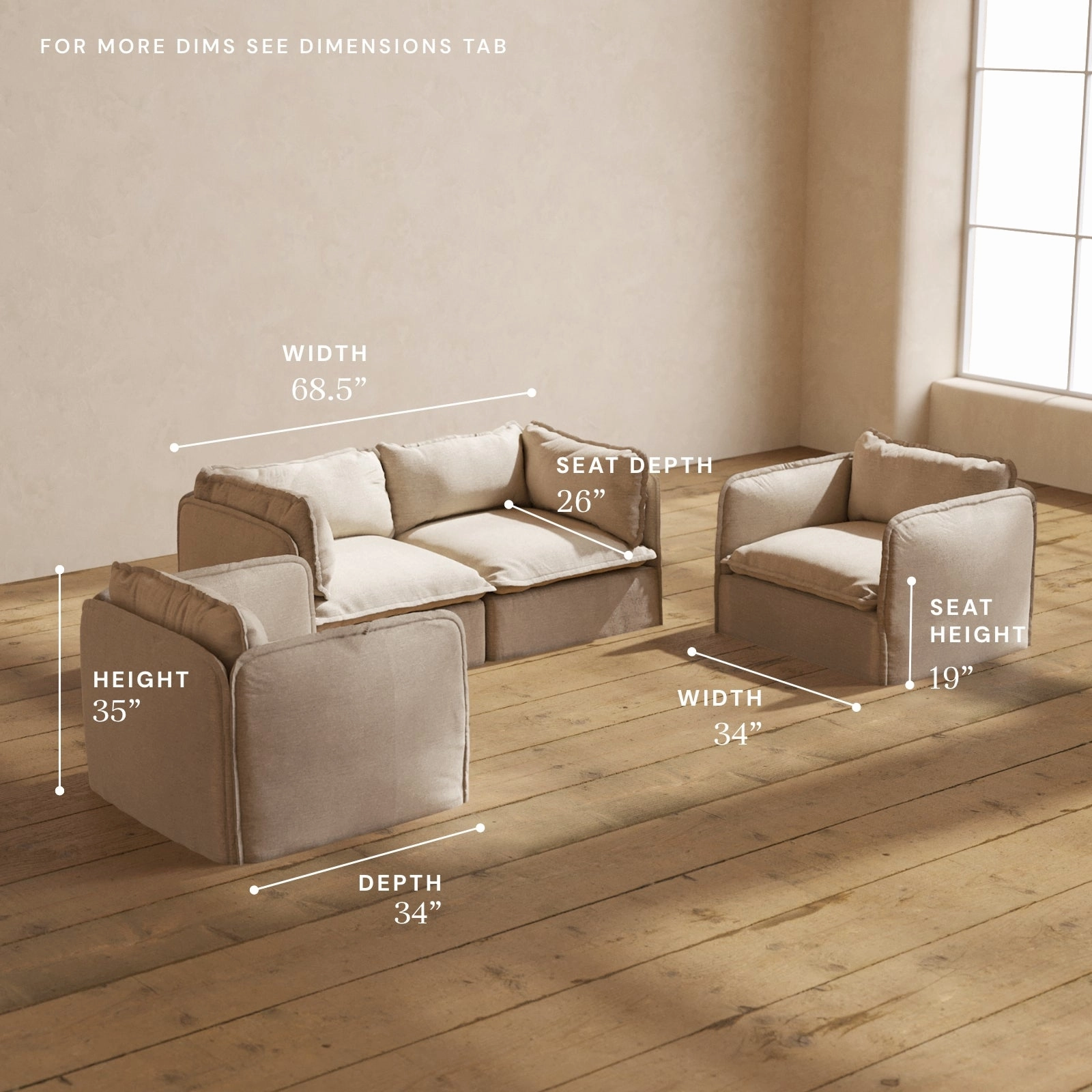 Modular Performance 2-Seater Sofa   Armchair Set in Oat | Relaxed Blend