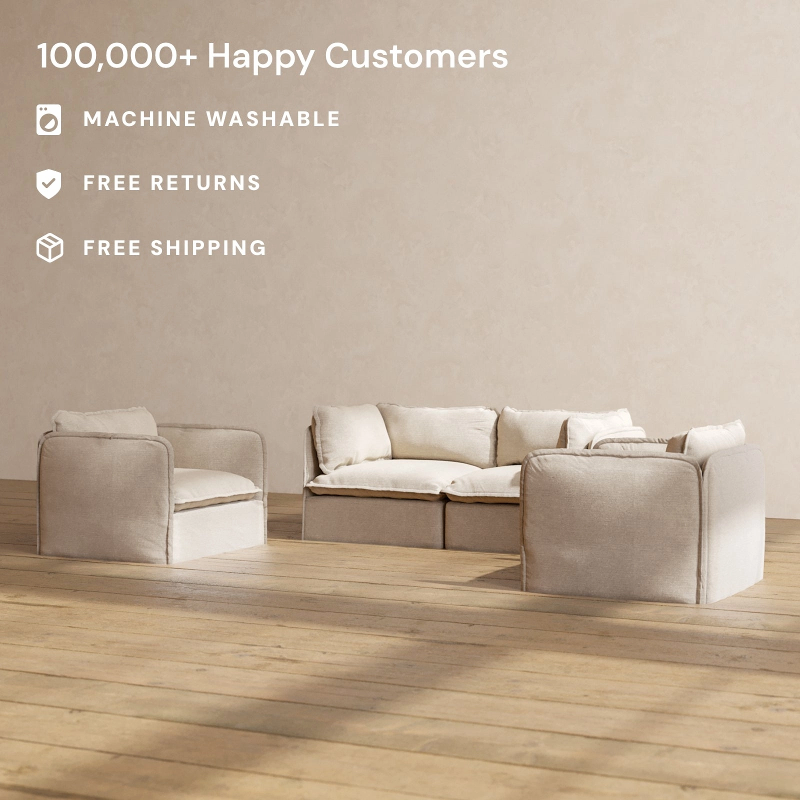 Modular Performance 2-Seater Sofa   Armchair Set in Oat | Relaxed Blend