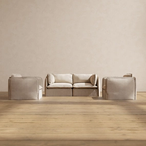 Modular Performance 2-Seater Sofa   Armchair Set in Oat | Relaxed Blend