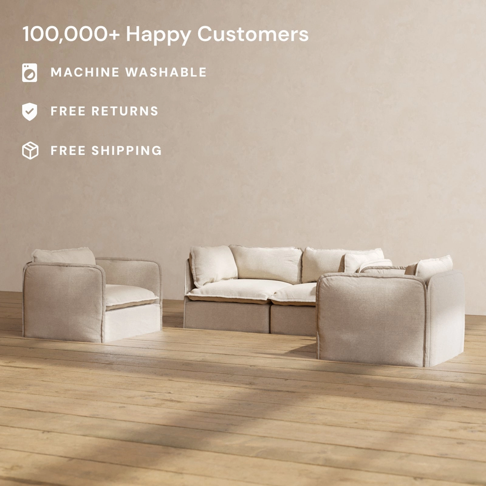 Modular Performance 2-Seater Sofa   Armchair Set in Oat | Relaxed Blend