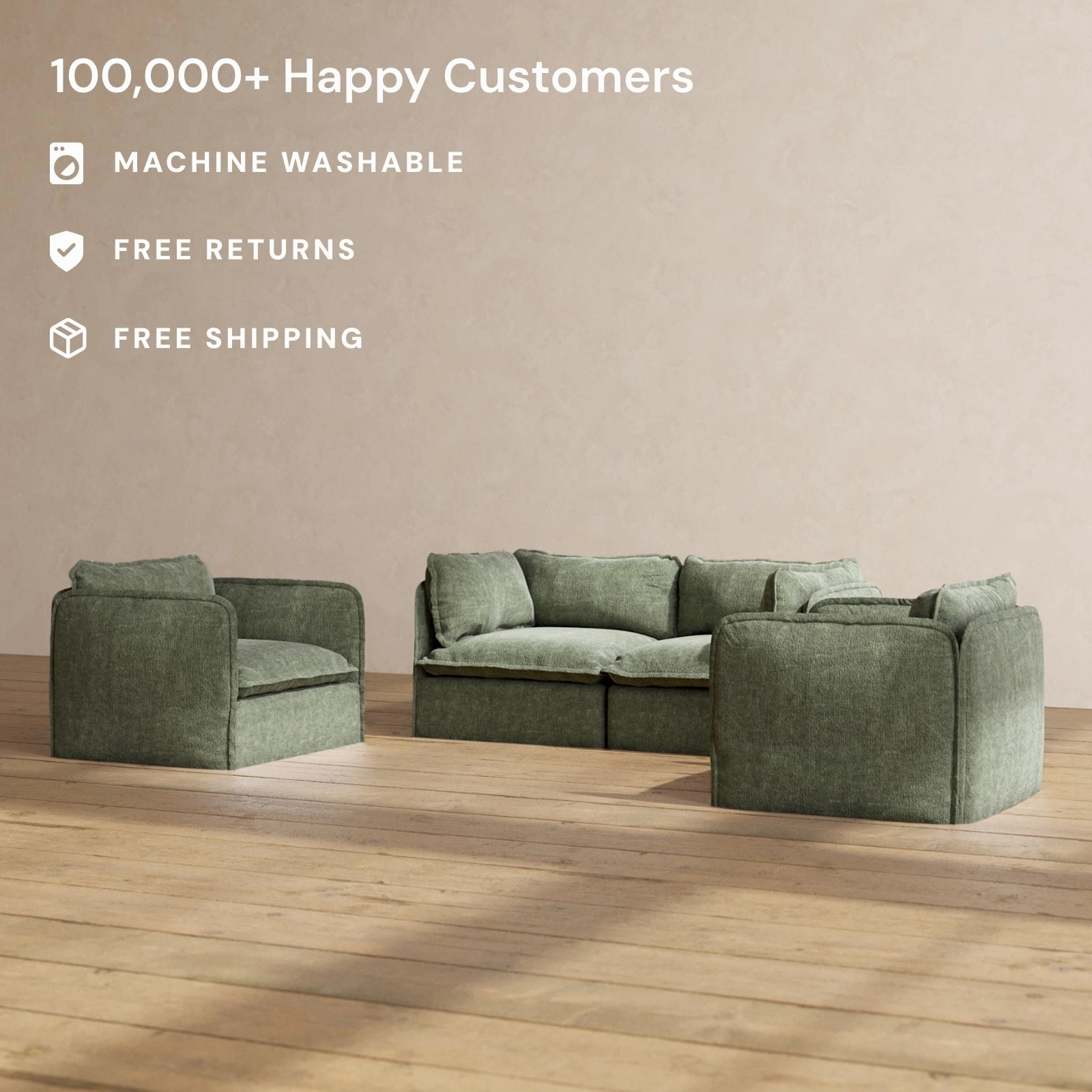 Modular Performance 2-Seater Sofa   Armchair Set in Willow | Relaxed Blend