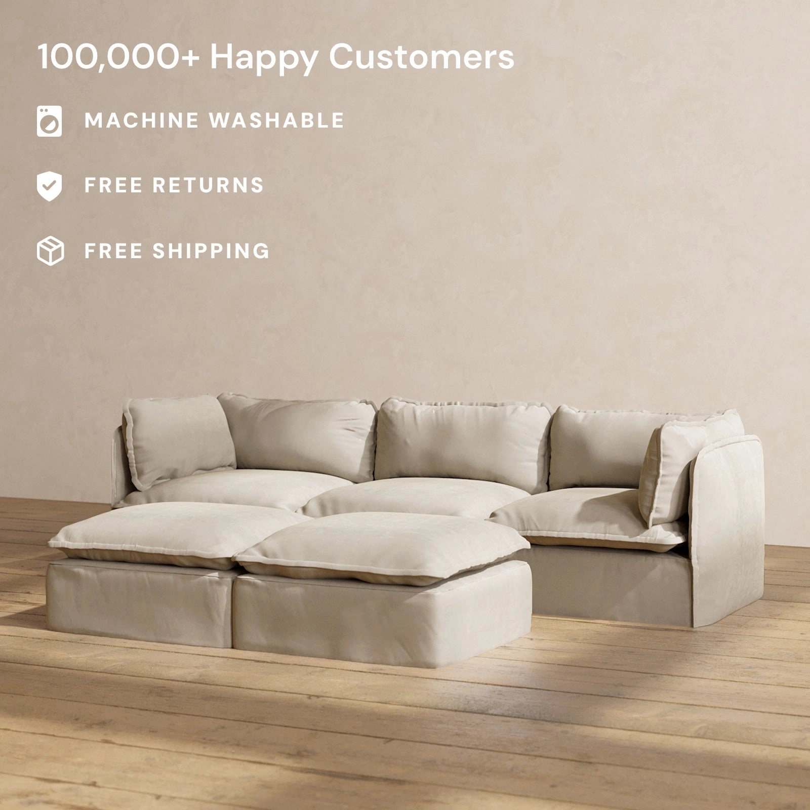 Modular Performance 3-Seater   Bench Ottoman in Dune | Relaxed Blend