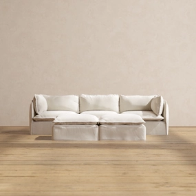Modular Performance 3-Seater   Bench Ottoman in Flour | Relaxed Blend