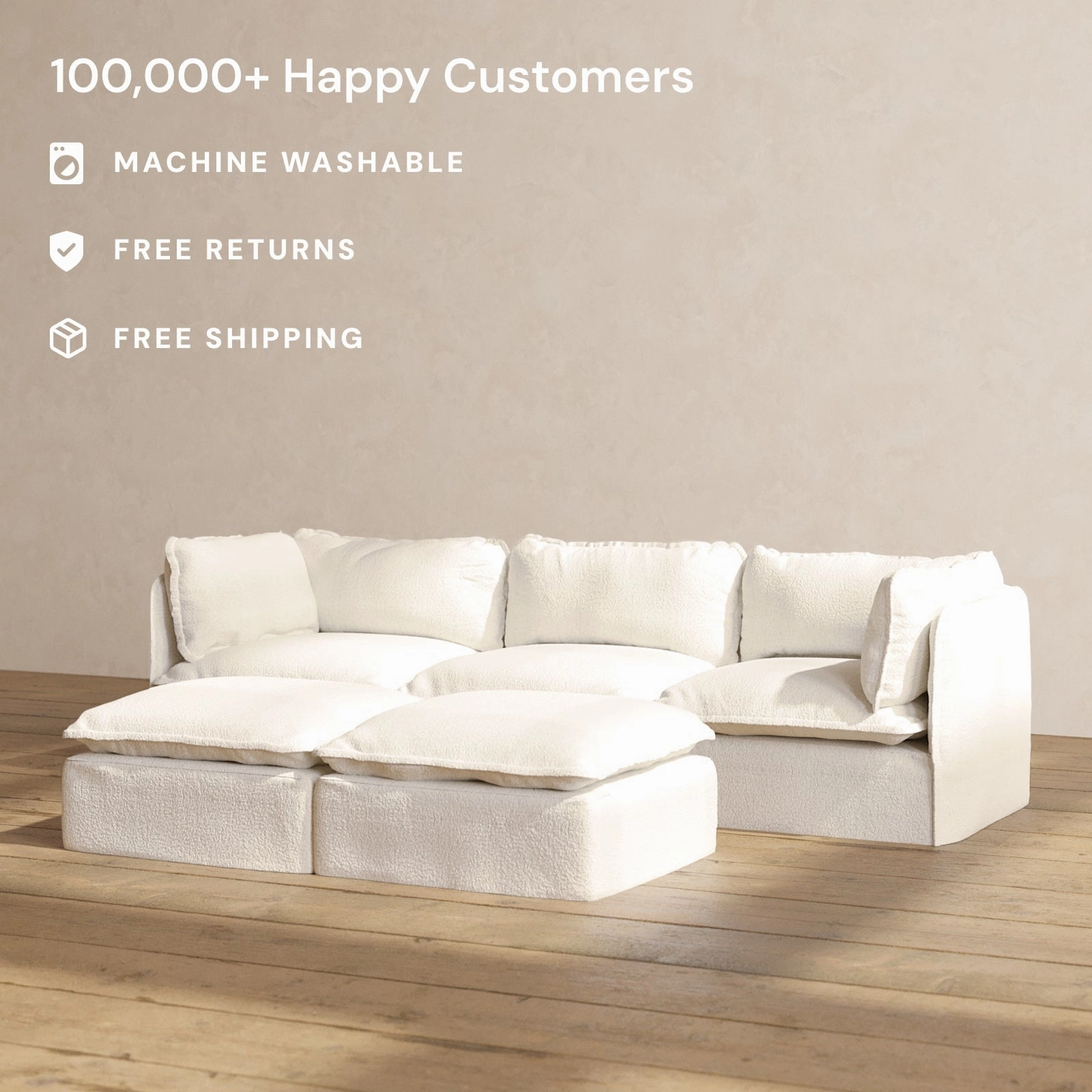Modular Performance 3-Seater   Bench Ottoman in Mousse | Relaxed Blend